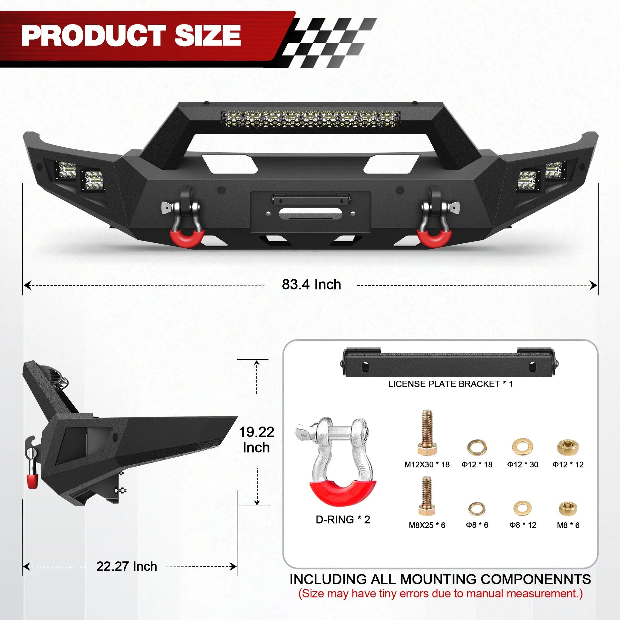 Longsun Front Bumper for 2021 2022 2023 2024 2025 Ram 1500 TRX | Heavy-Duty Steel Front Bumper with Winch Plate, LED Lights, D-Ring & Parking Sensor Holes