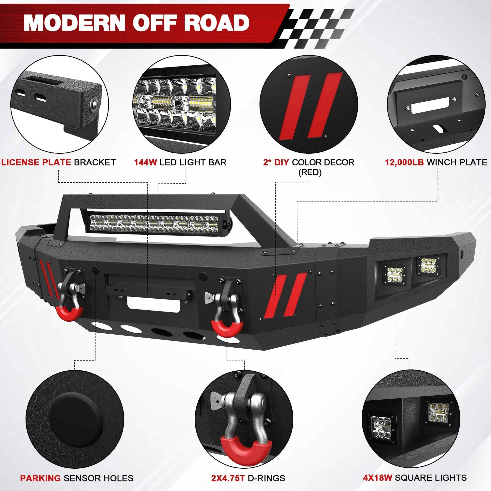 Longsun Ram 1500 Front and Rear Bumper Set for 2013-2018 Ram 1500 (Exclude Rebel) and 2019-2024 Ram 1500 Classic (Exclude Warlock)