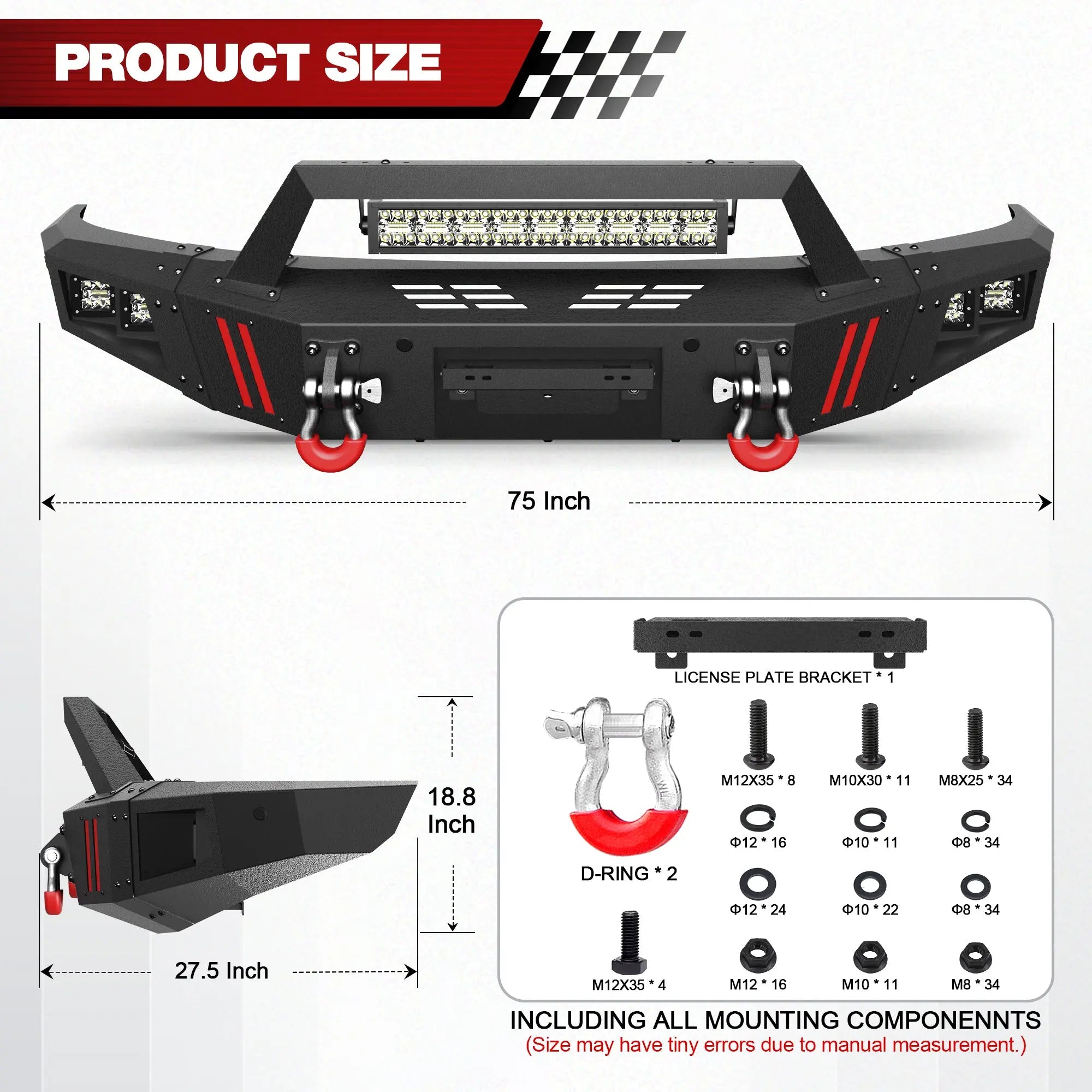 Longsun F150 Full Width Front Bumper with Winch Plate for 2009-2014 Ford F-150 (Excluding Raptor)