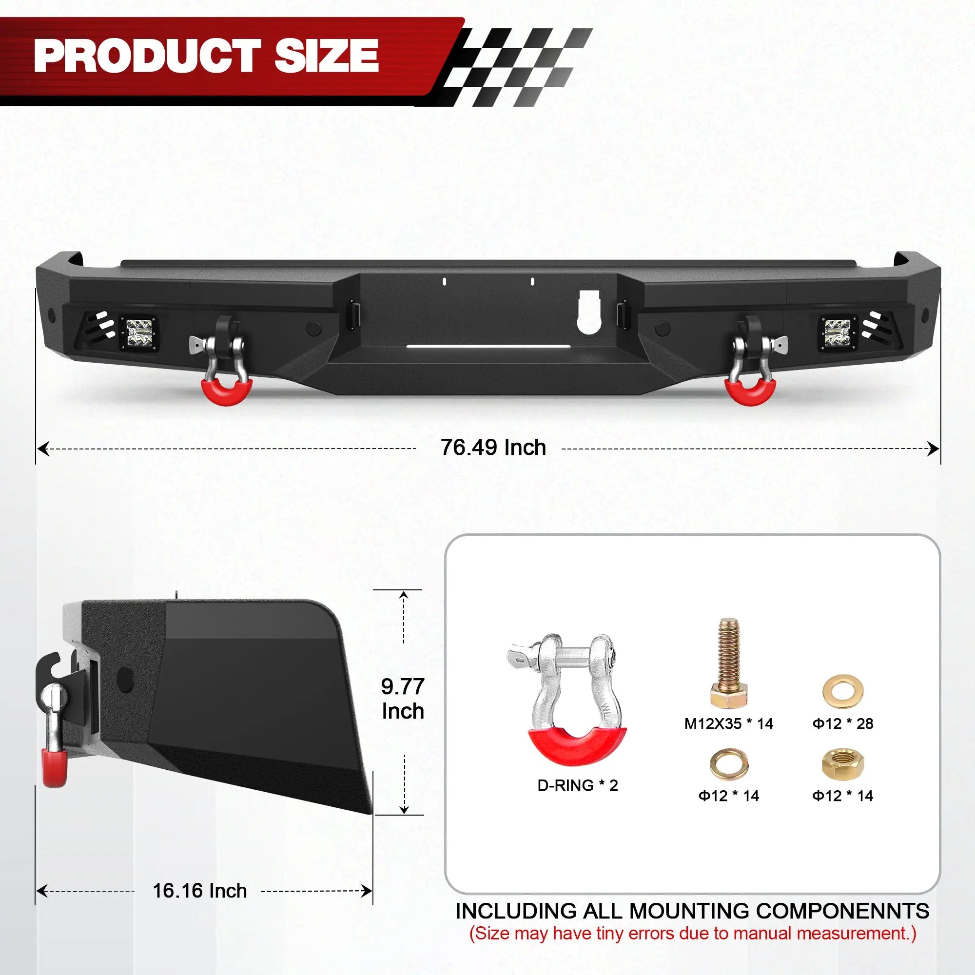 Longsun Ram 2500 Rear Back Bumper for 2010-2018 Ram 2500/3500 w/LED Lights and D-rings