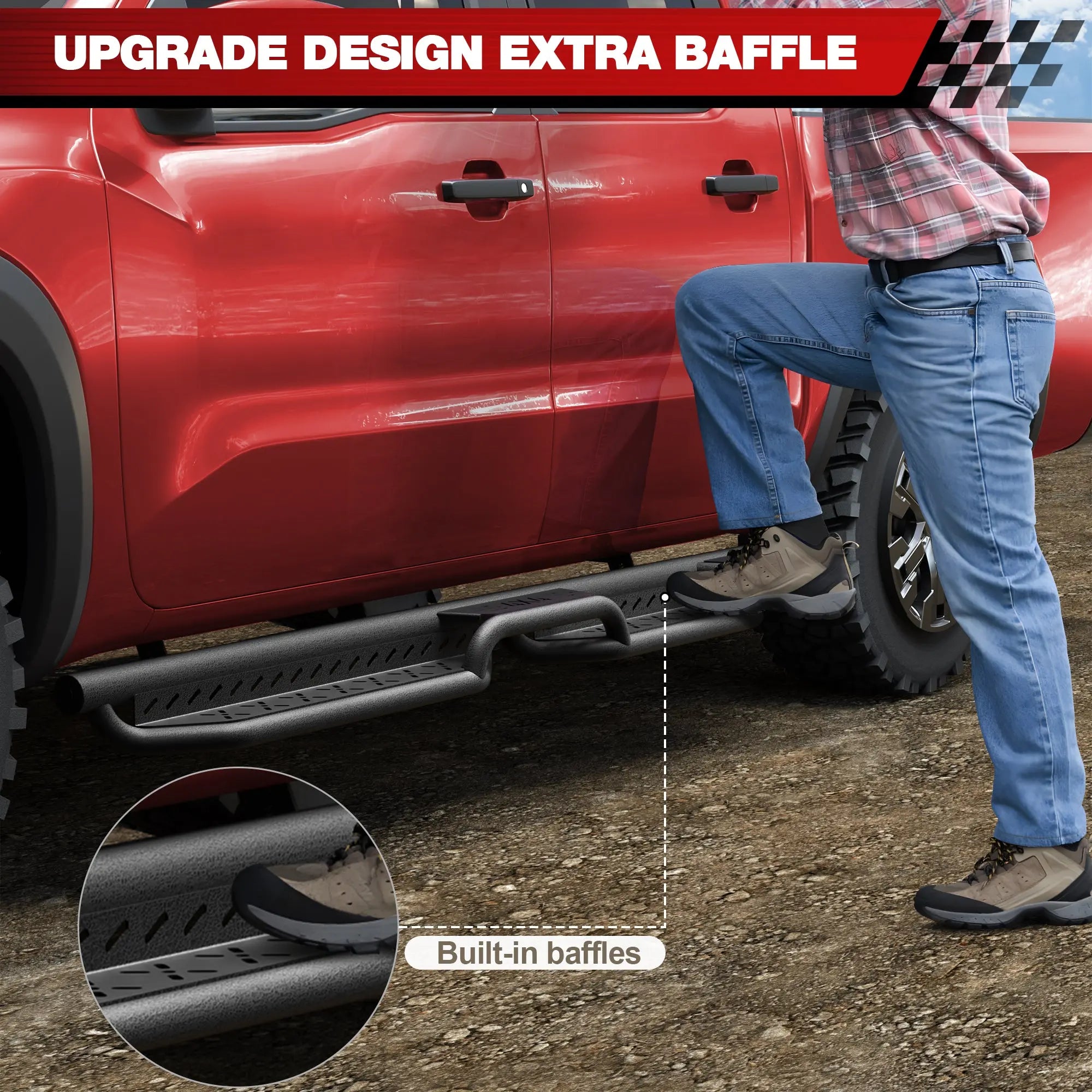 Running Boards for 2005–2026 Nissan Frontier Crew Cab, Dual Raised Step Side Steps, 550 LB Carbon Steel Nerf Bars