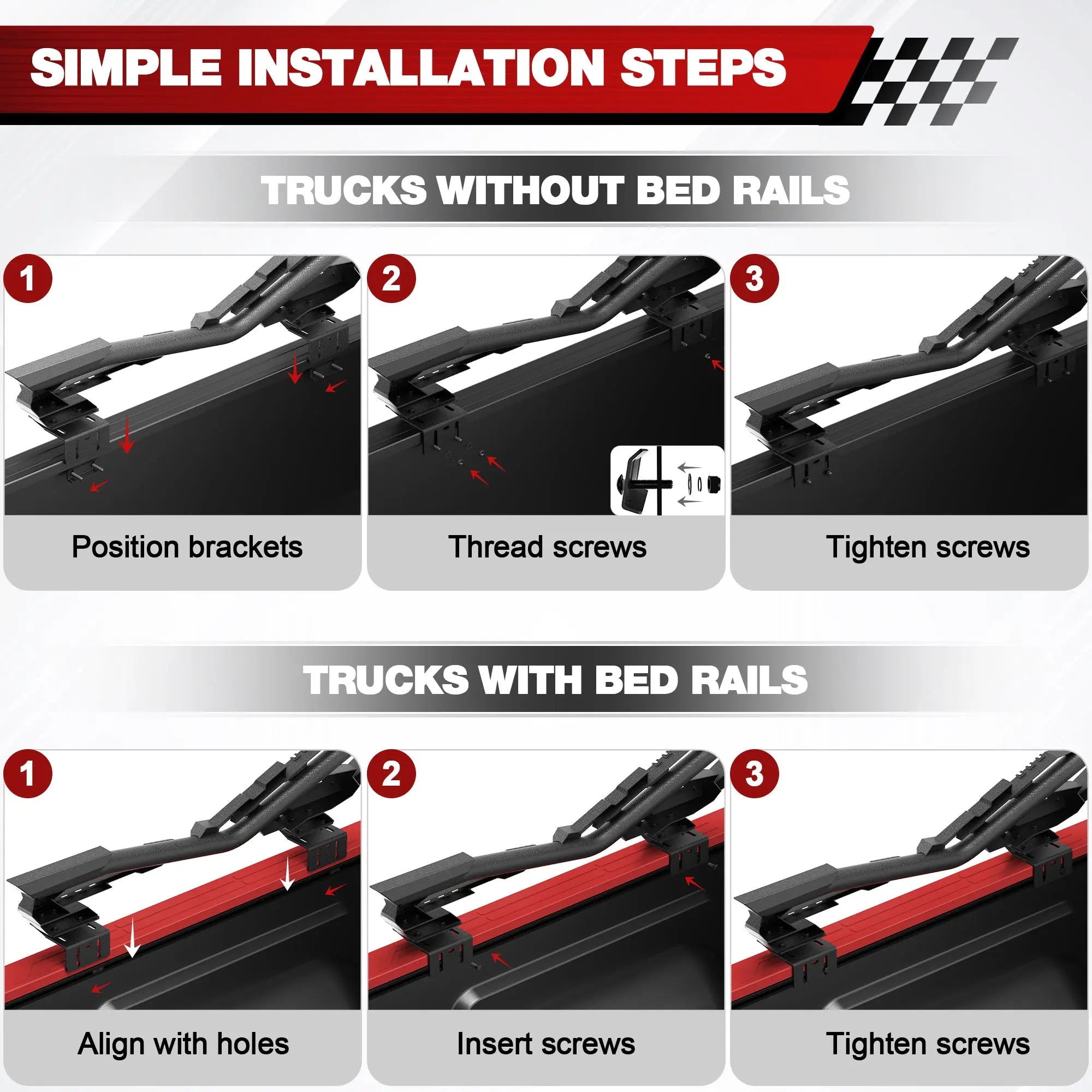 Truck Roll Bar for Full-Size Trucks, Adjustable High Clearance Carbon Steel Truck Bed Rack & Chase Rack Compatible with Ford F-150, F-250, F-350, Chevy Silverado, GMC Sierra, Ram 1500/2500/3500, Toyota Tundra & Nissan Titan