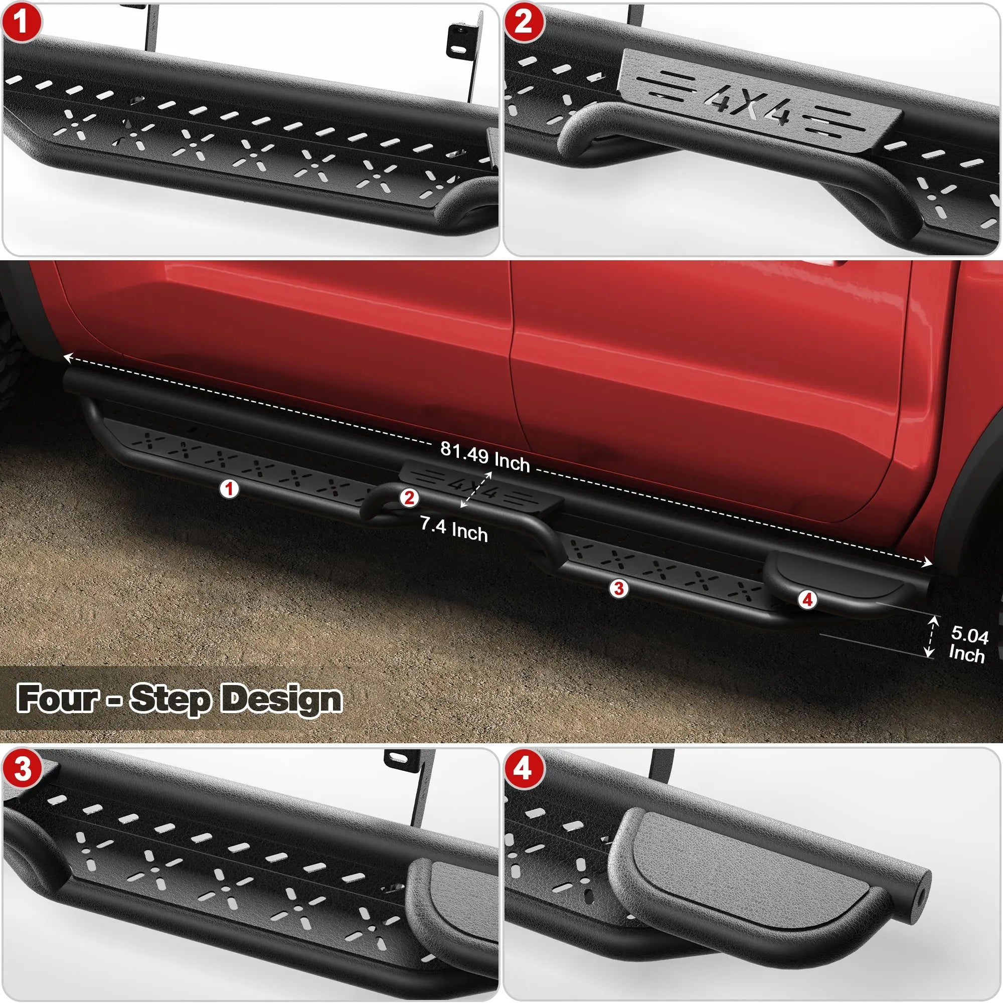 Running Boards for 2005–2026 Nissan Frontier Crew Cab, Dual Raised Step Side Steps, 550 LB Carbon Steel Nerf Bars
