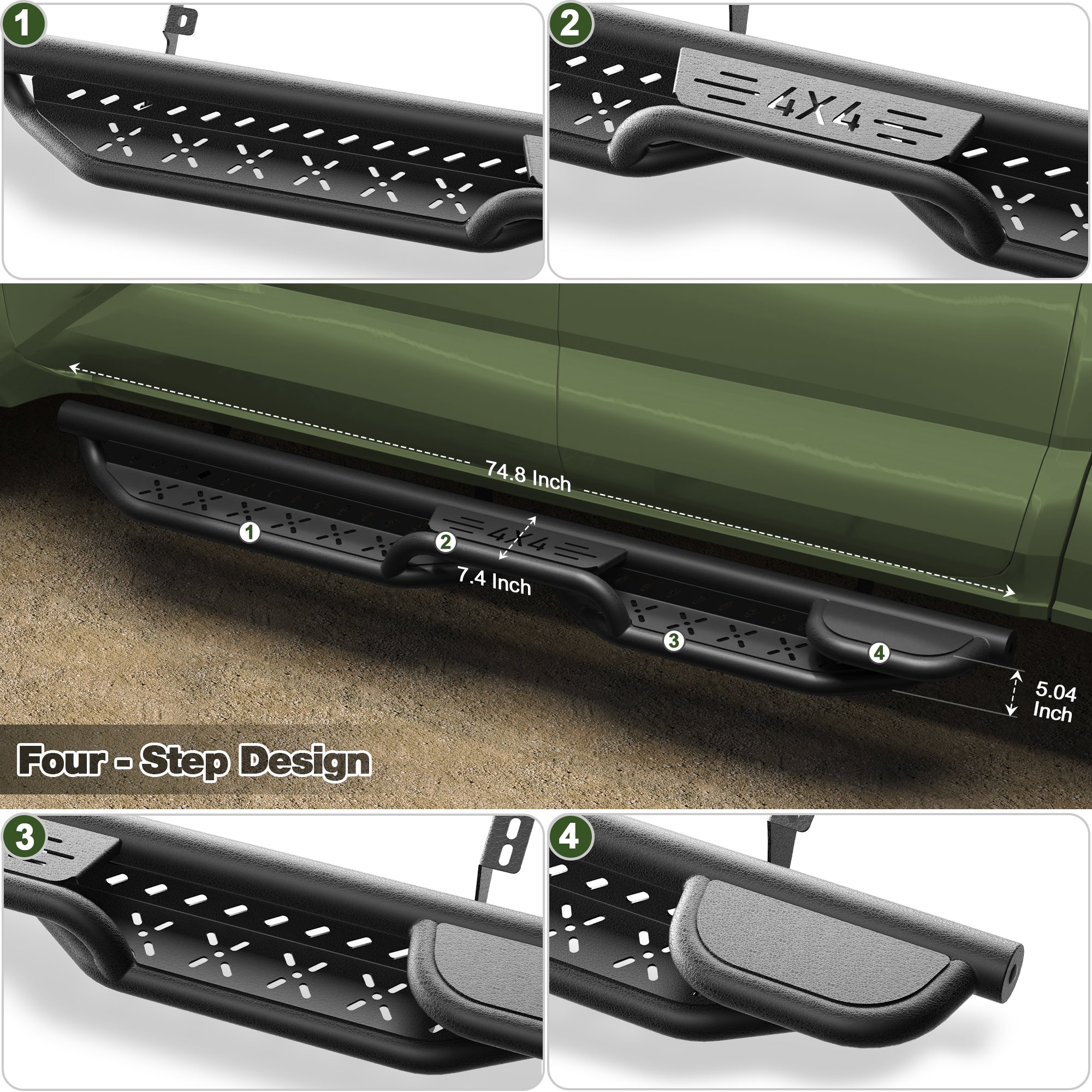 Tacoma Running Boards Side Steps for 2024-2026 Toyota Tacoma Double Cab (4 Full-Size Doors)