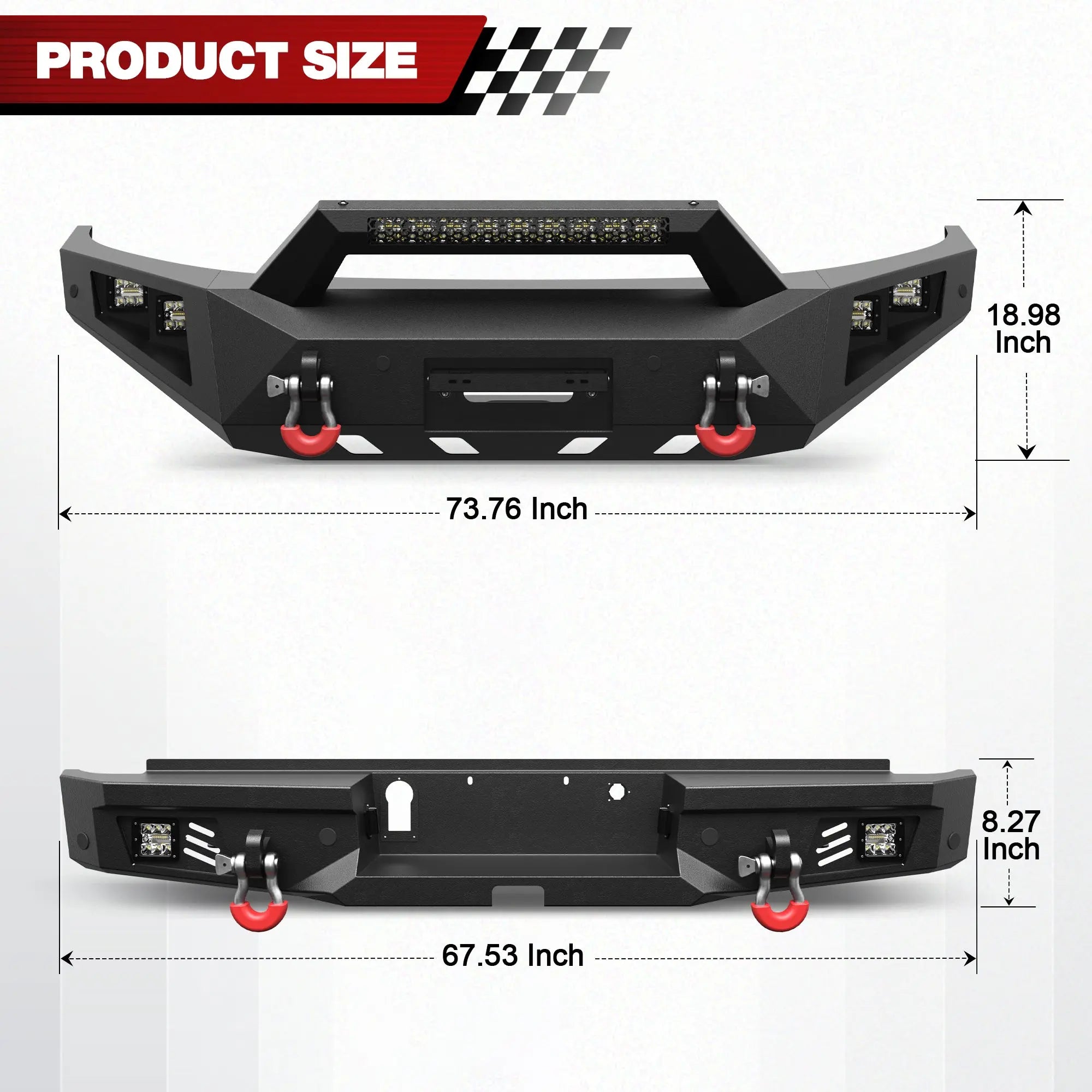 Longsun Ranger Front and Rear Bumper Set for 2019-2023 Ford Ranger Pickup Truck (Excluding Wildtrak)