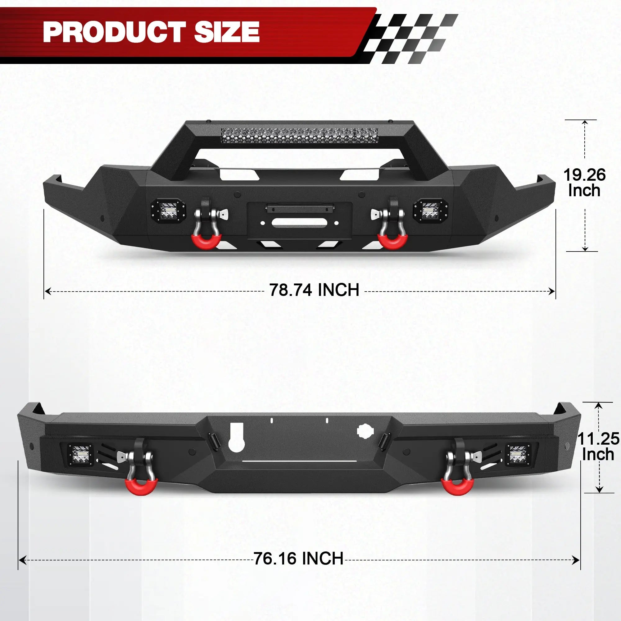 Longsun Sierra 1500 Front and Rear Bumper Set for GMC Sierra 1500 (2019-2022) with Winch Plate