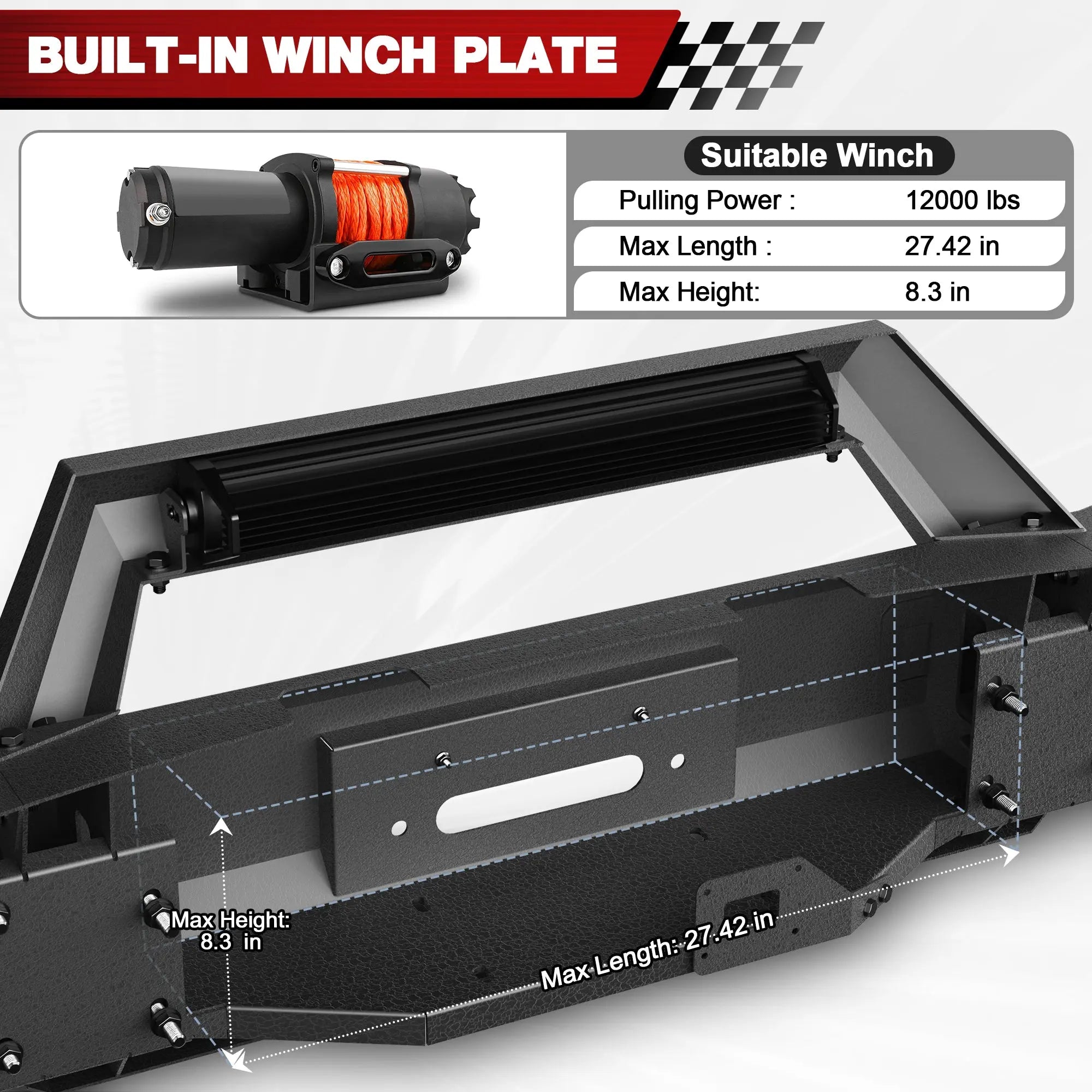 Longsun Heavy Duty Front Bumper for Ram 1500 2013-18 & 2019-24 Classic Pickup