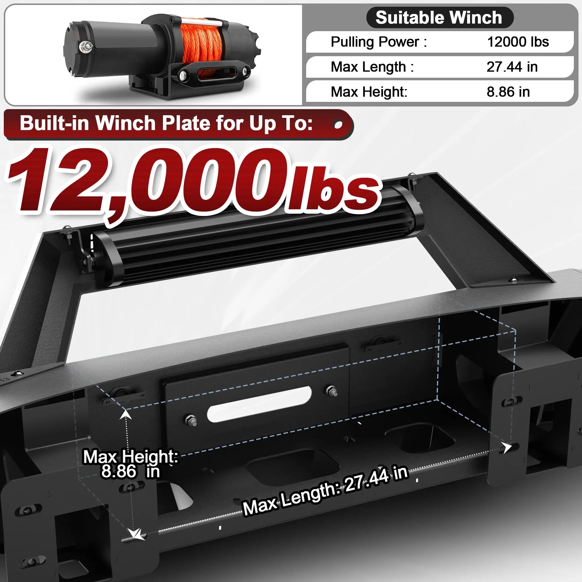 Longsun 2019-2023 Ranger Front Bumper for 2019-2023 Ford Ranger Pickup Trucks (Excluding Wildtrak)