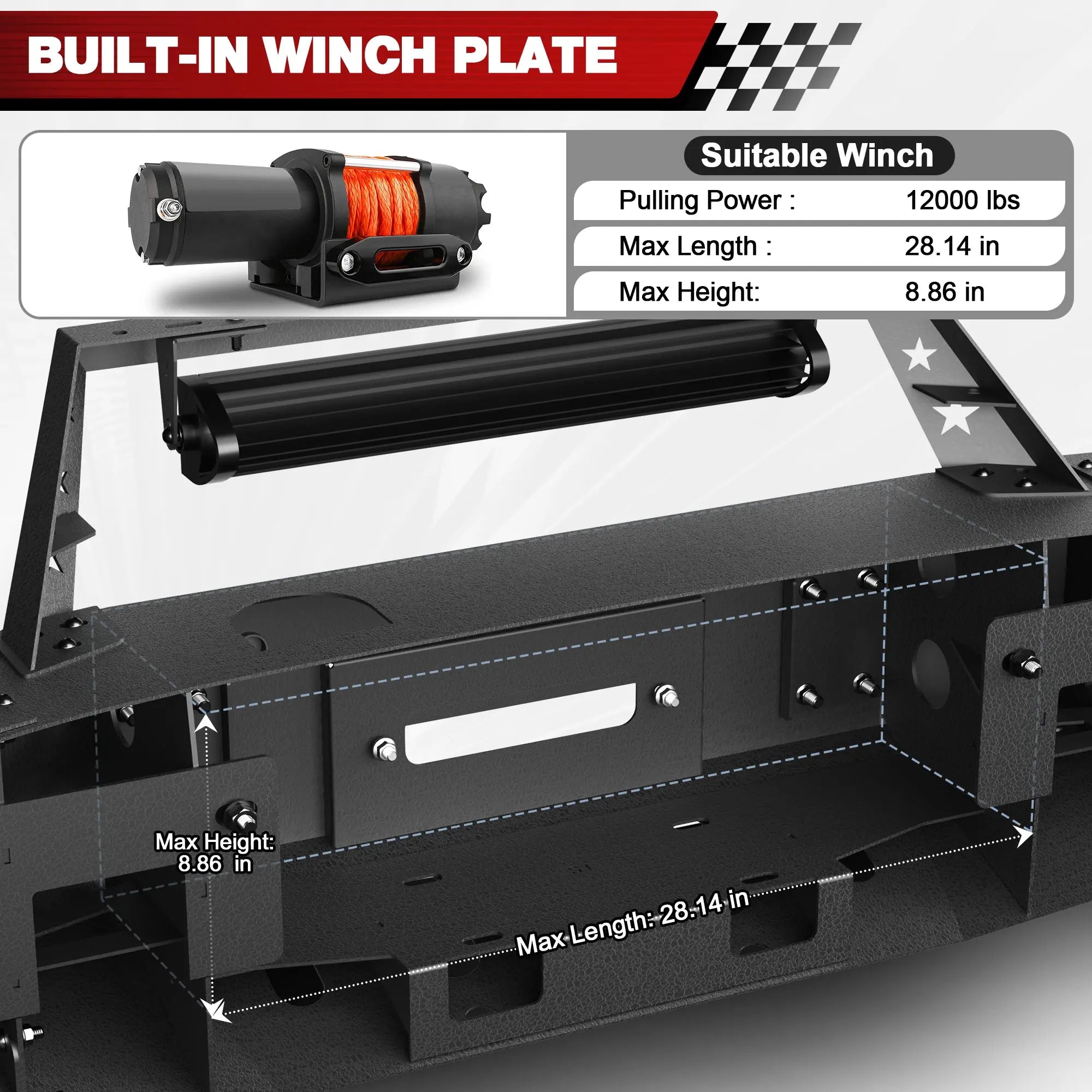Longsun F150 Front Bumper for 2018 2019 2020 Ford F150 Pickup w/Winch Plate (Excluding Raptor)