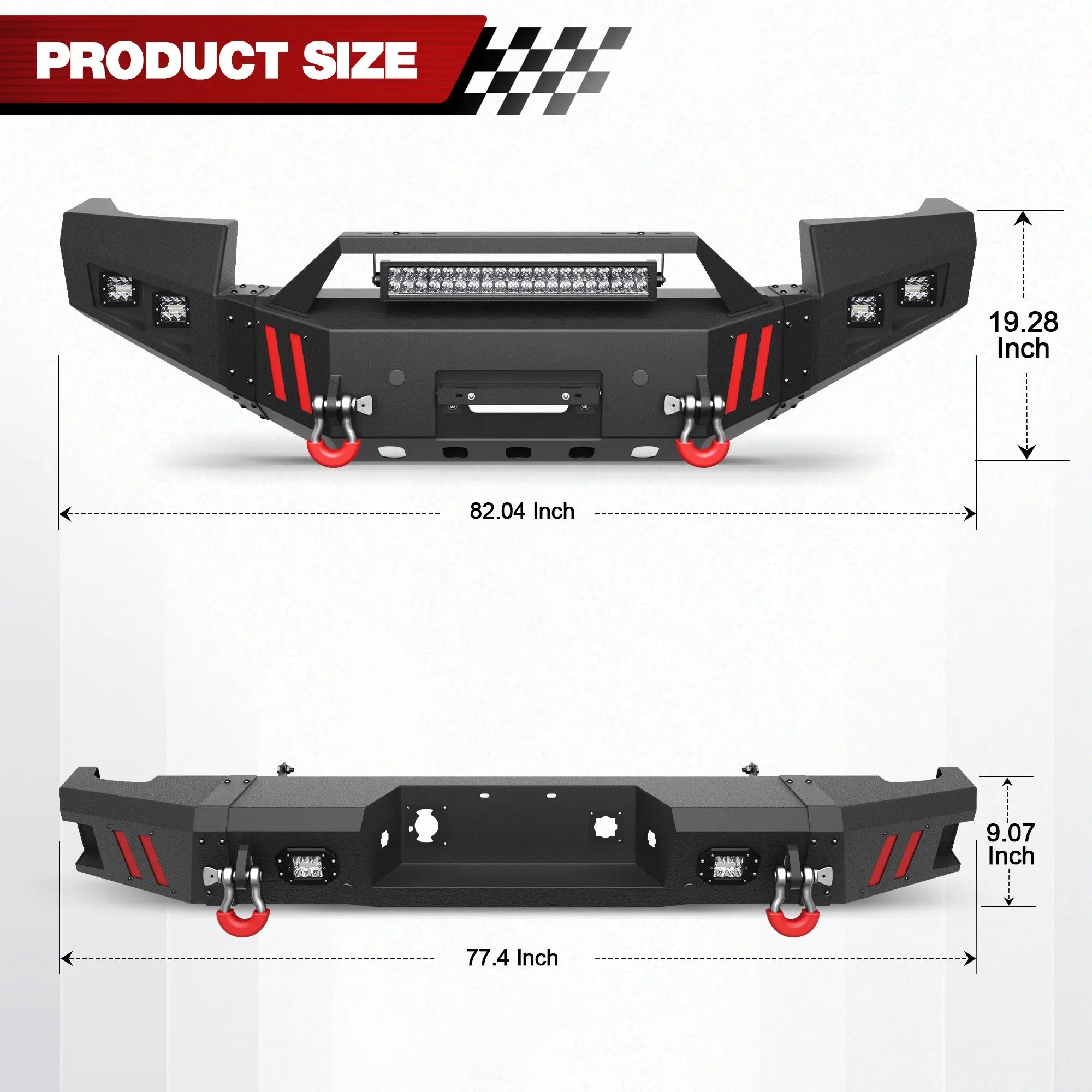 Longsun Heavy-Duty Bumper Set for 2011- 2014 GMC Sierra 2500/3500 with Winch Plate, LED Light