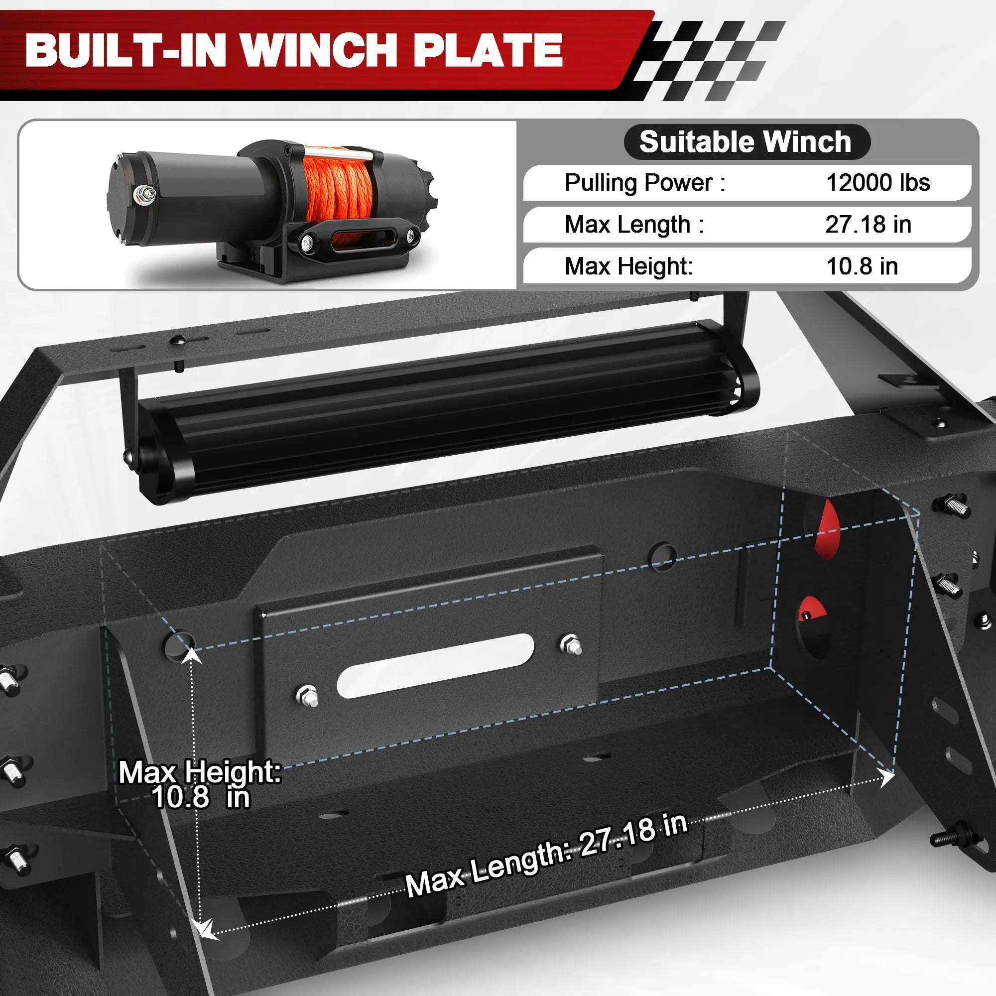 Longsun Sierra 2500 Front Bumper for GMC Sierra 2500/3500 HD 2011 2012 2013 2014 with Winch Plate