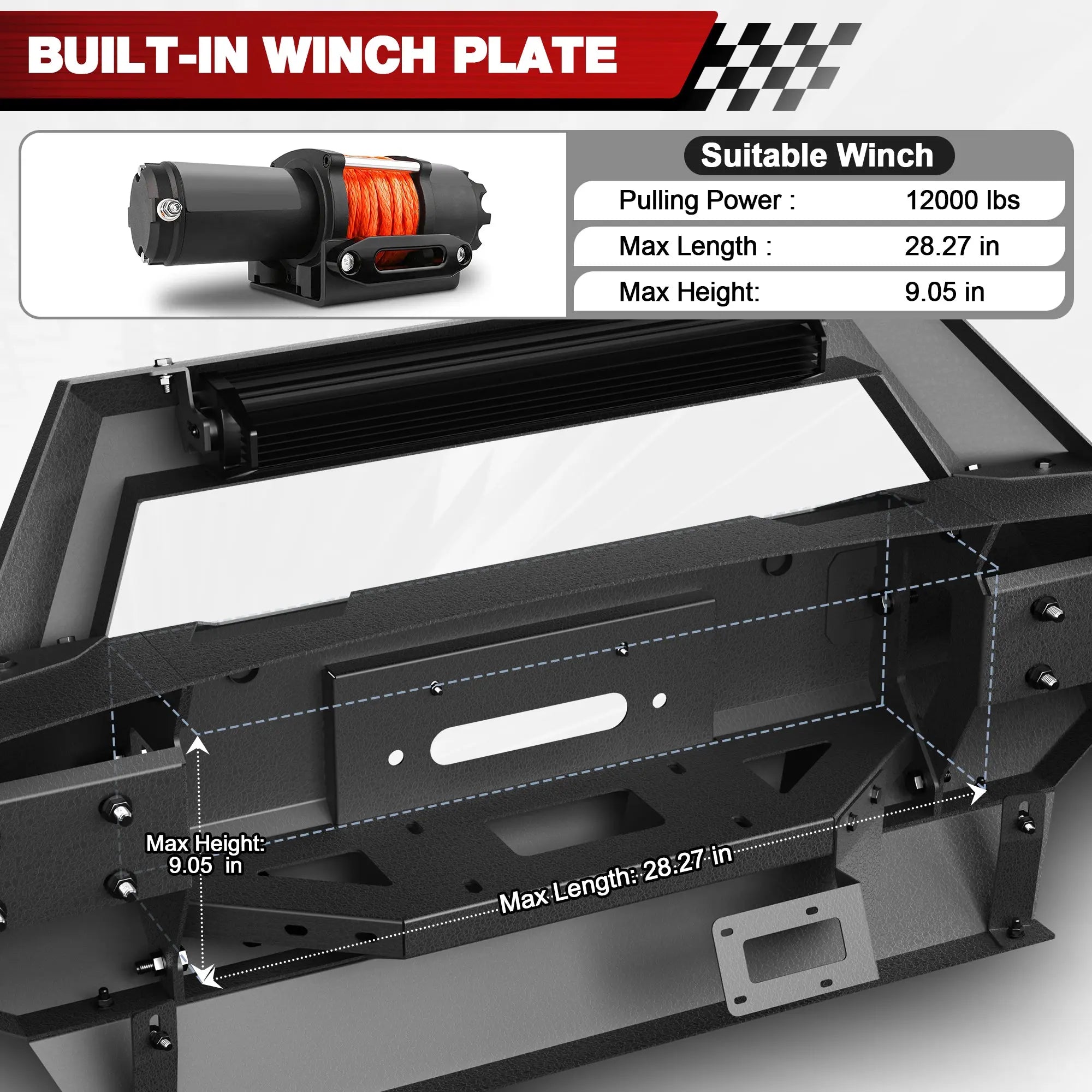 Longsun Ram 2500 Front Bumper Full Width for 2010-2018 Dodge Ram 2500/3500 Pickup