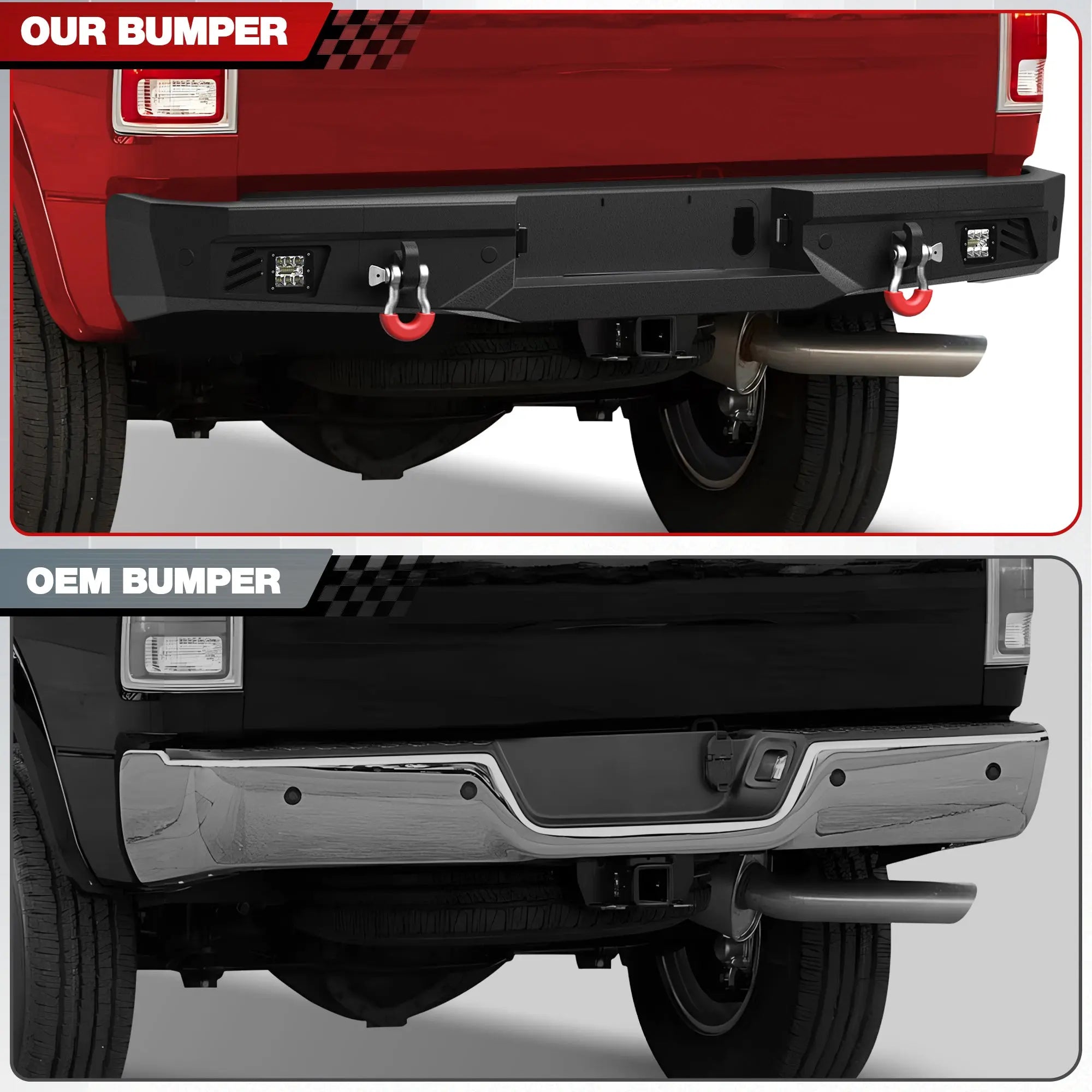 Longsun Ram 2500 Rear Back Bumper for 2010-2018 Ram 2500/3500 w/LED Lights and D-rings