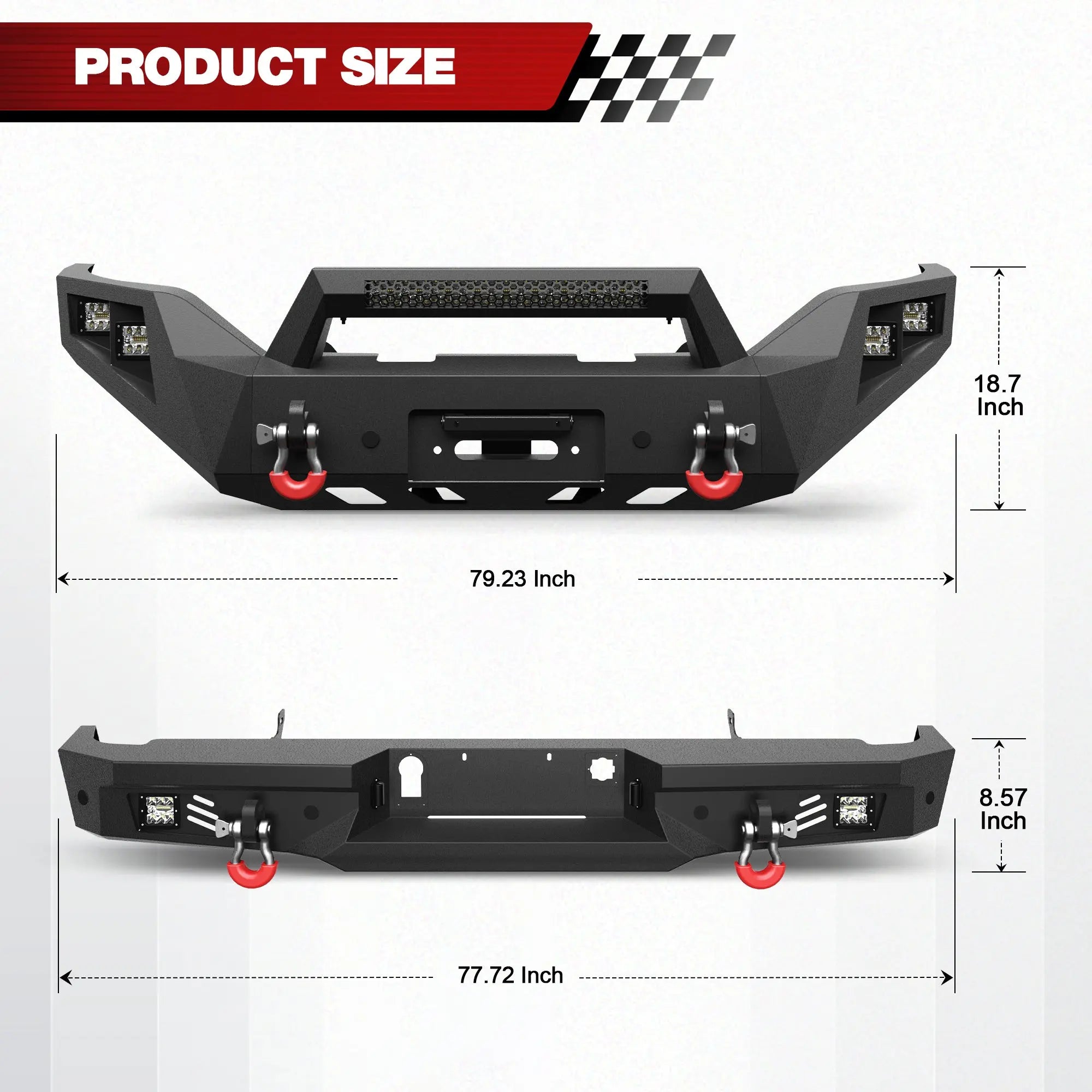 Longsun Sierra Front and Rear Bumper Set for 2016 2017 2018 GMC Sierra 1500 Pickup Truck with Winch Plate