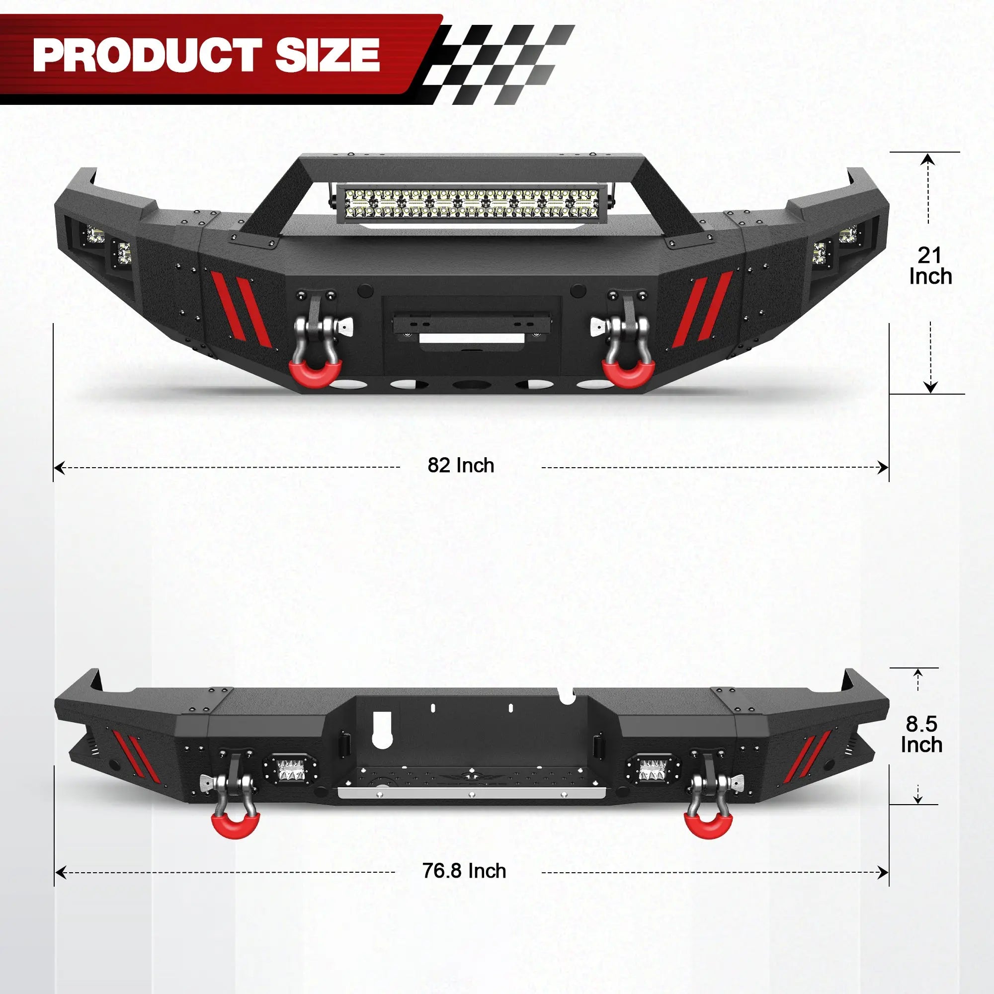 Longsun Ram 1500 Front and Rear Bumper Set for 2013-2018 Ram 1500 (Exclude Rebel) and 2019-2024 Ram 1500 Classic (Exclude Warlock)