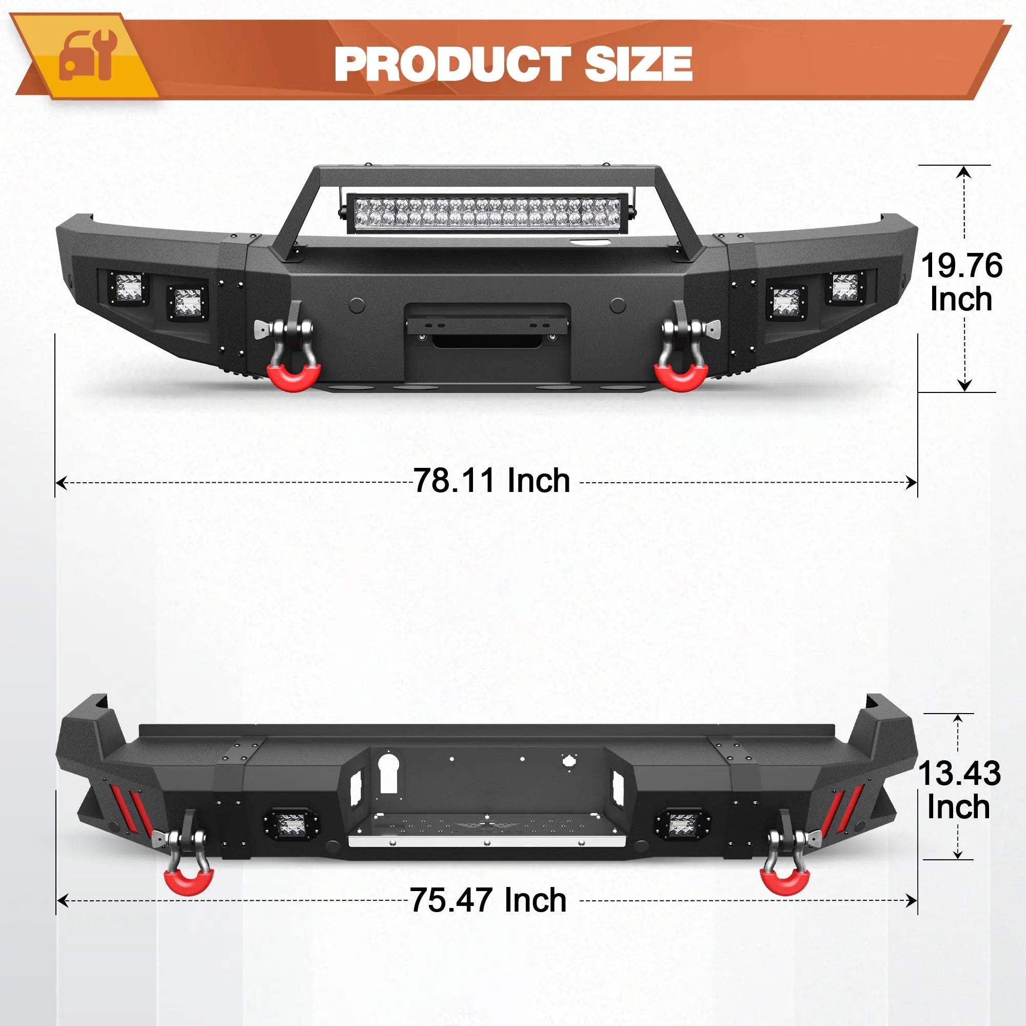 Longsun F250 Front and Rear Bumper Set for 2017-2022 Ford F250/F350/F450 Pickup with Winch Plate