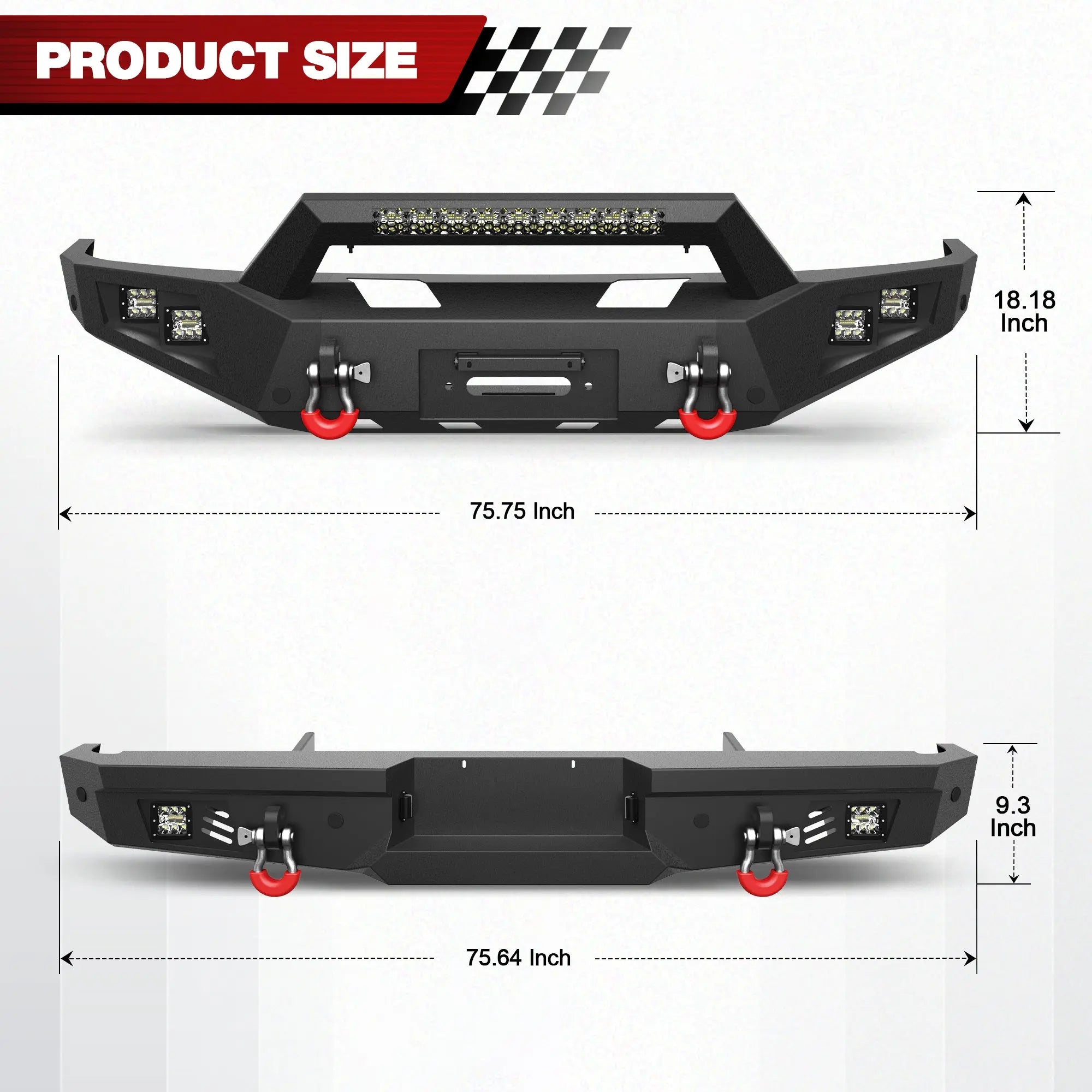 Longsun F150 Front Rear Bumper Set for 1992-1997 Ford F150 F250 F350