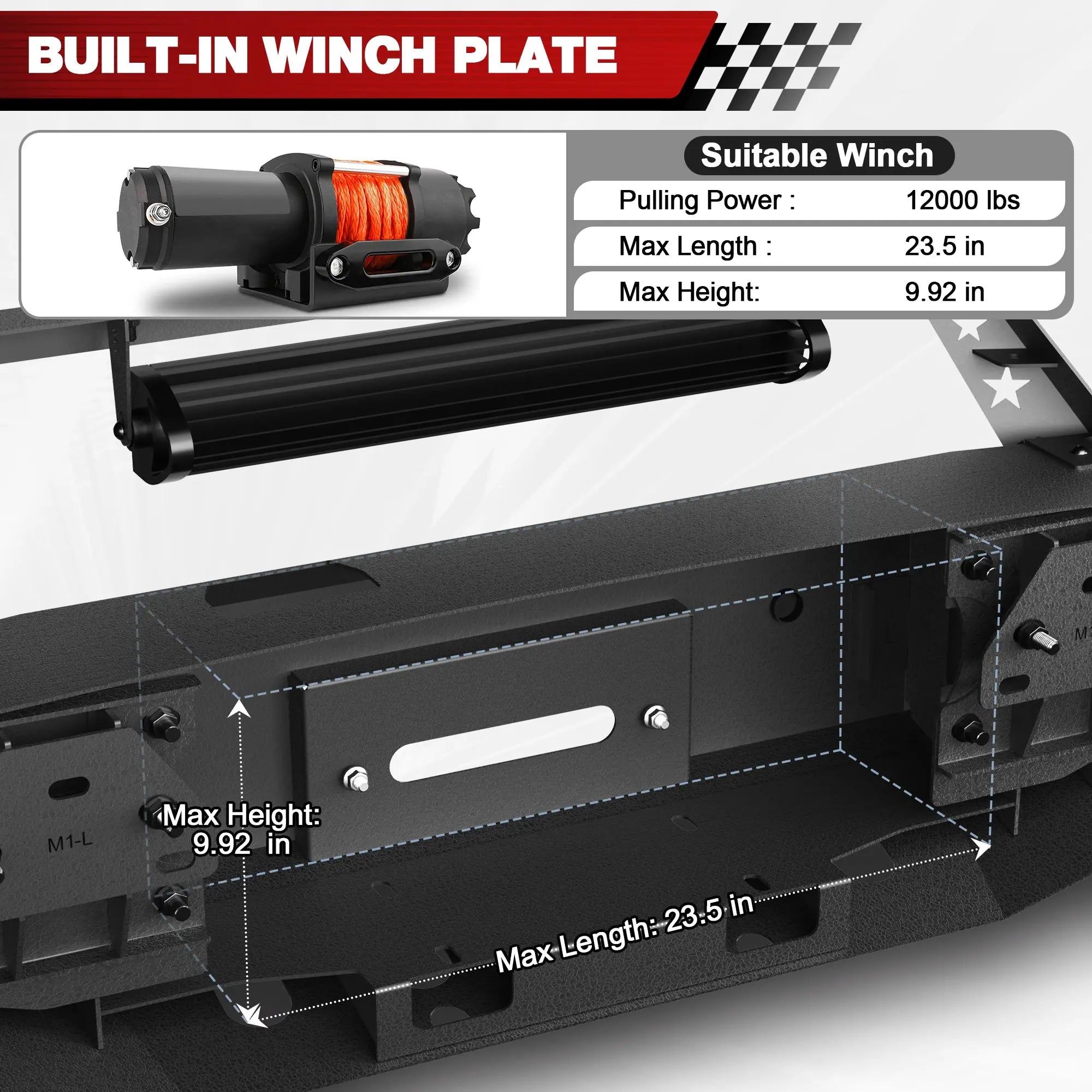 Longsun Sierra 1500 Steel Truck Front Bumper for 2014 2015 GMC Sierra 1500 w/Winch Plate