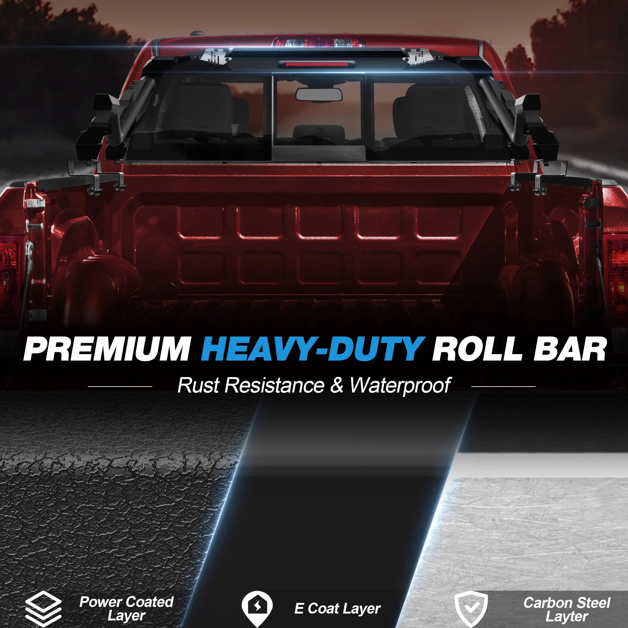 Truck Roll Bar for Full-Size Trucks, Adjustable High Clearance Carbon Steel Truck Bed Rack & Chase Rack Compatible with Ford F-150, F-250, F-350, Chevy Silverado, GMC Sierra, Ram 1500/2500/3500, Toyota Tundra & Nissan Titan