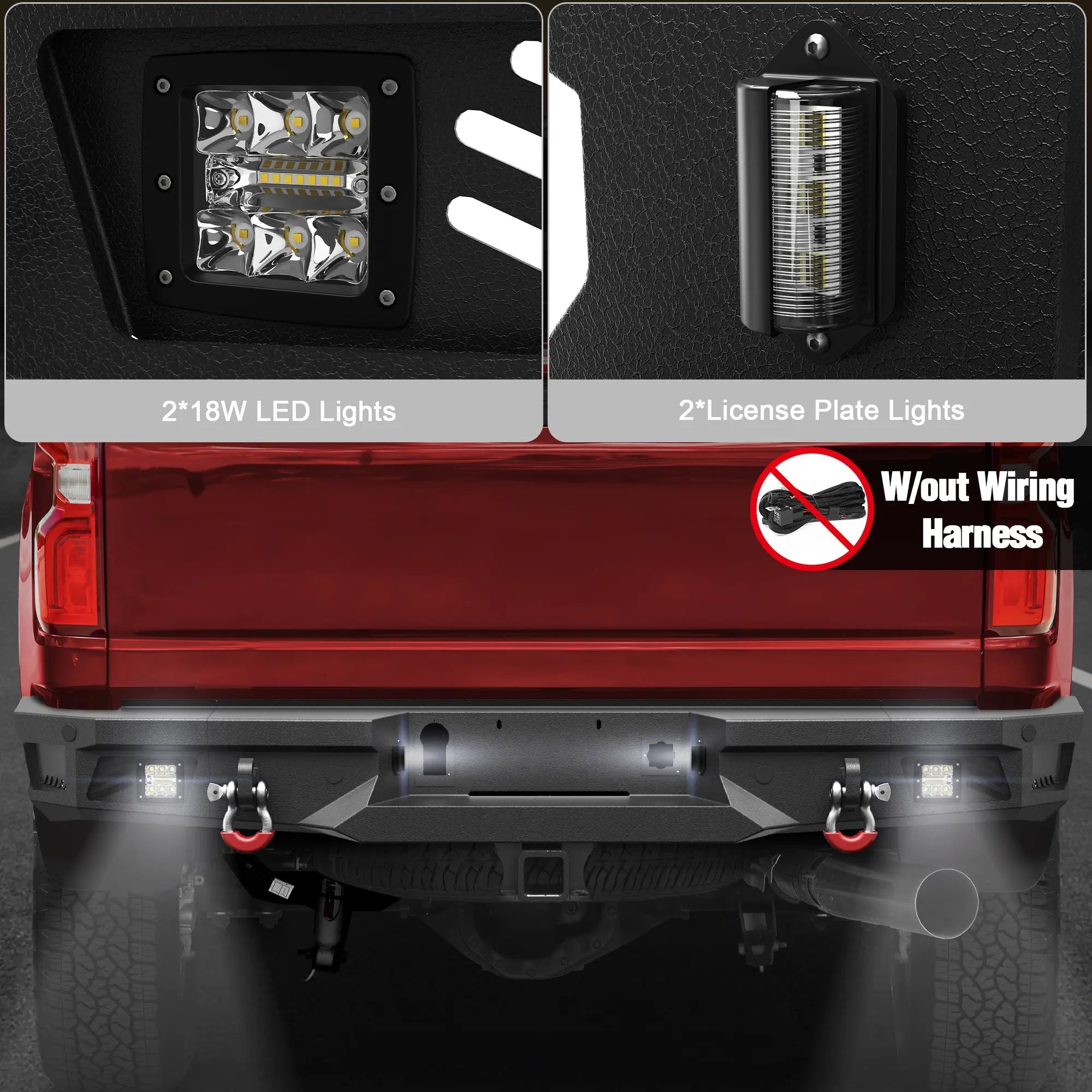 Rear Bumper for 2020–2026 Chevy Silverado GMC Sierra 2500HD 3500HD, Steel Step Bumper with LED Lights, D-Rings & Sensor Holes, Non-BSM