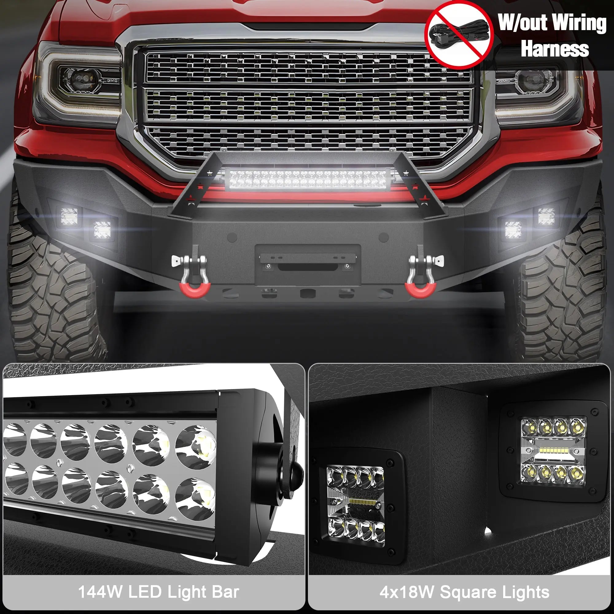 Longsun Sierra 1500 Front Bumper for 2016 2017 2018 GMC Sierra 1500 w/Winch Plate