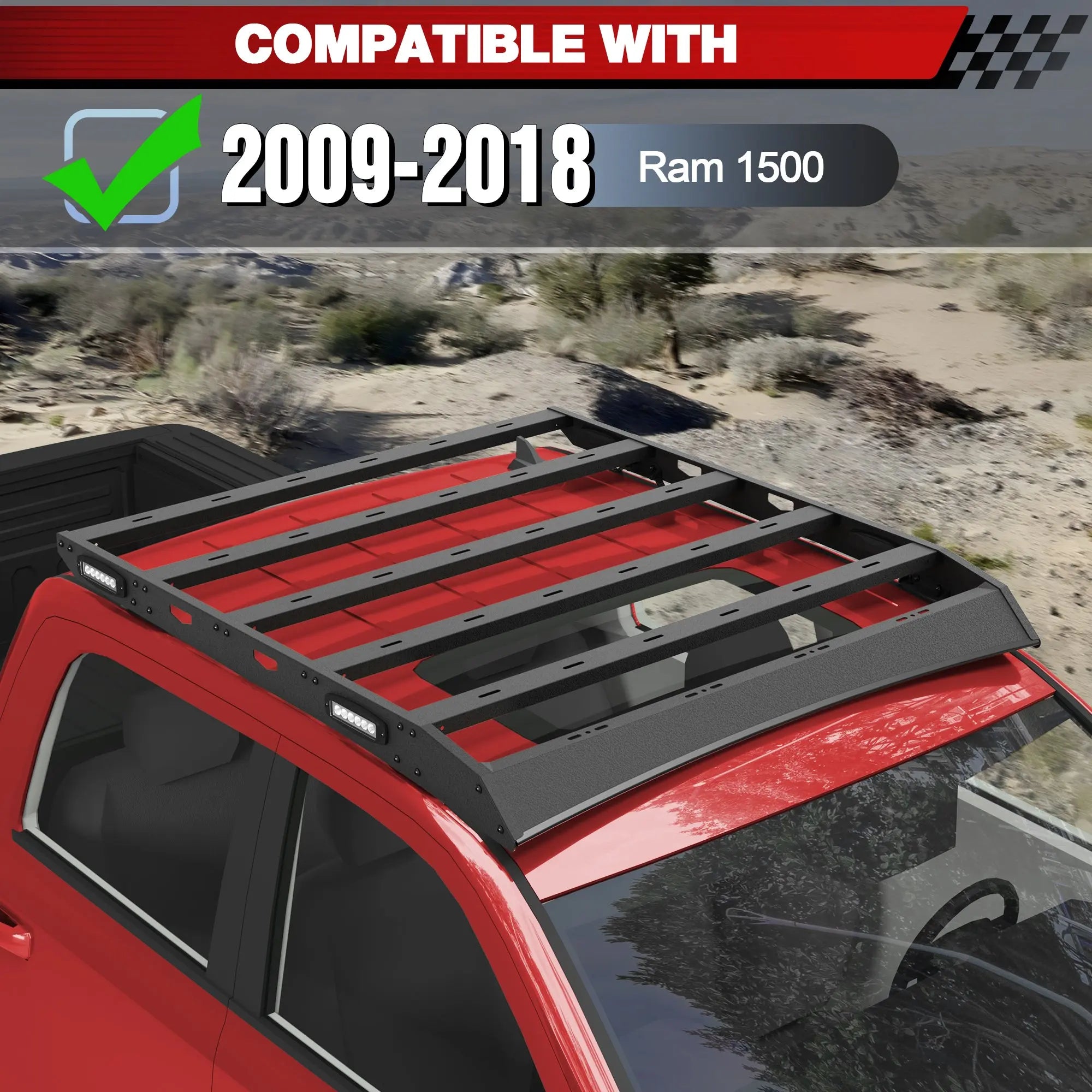 Longsun Ram 1500 Roof Rack for 2009-2018 Ram 1500 4th Gen Crew Cab Top Cargo Carrier with Side LED Lights