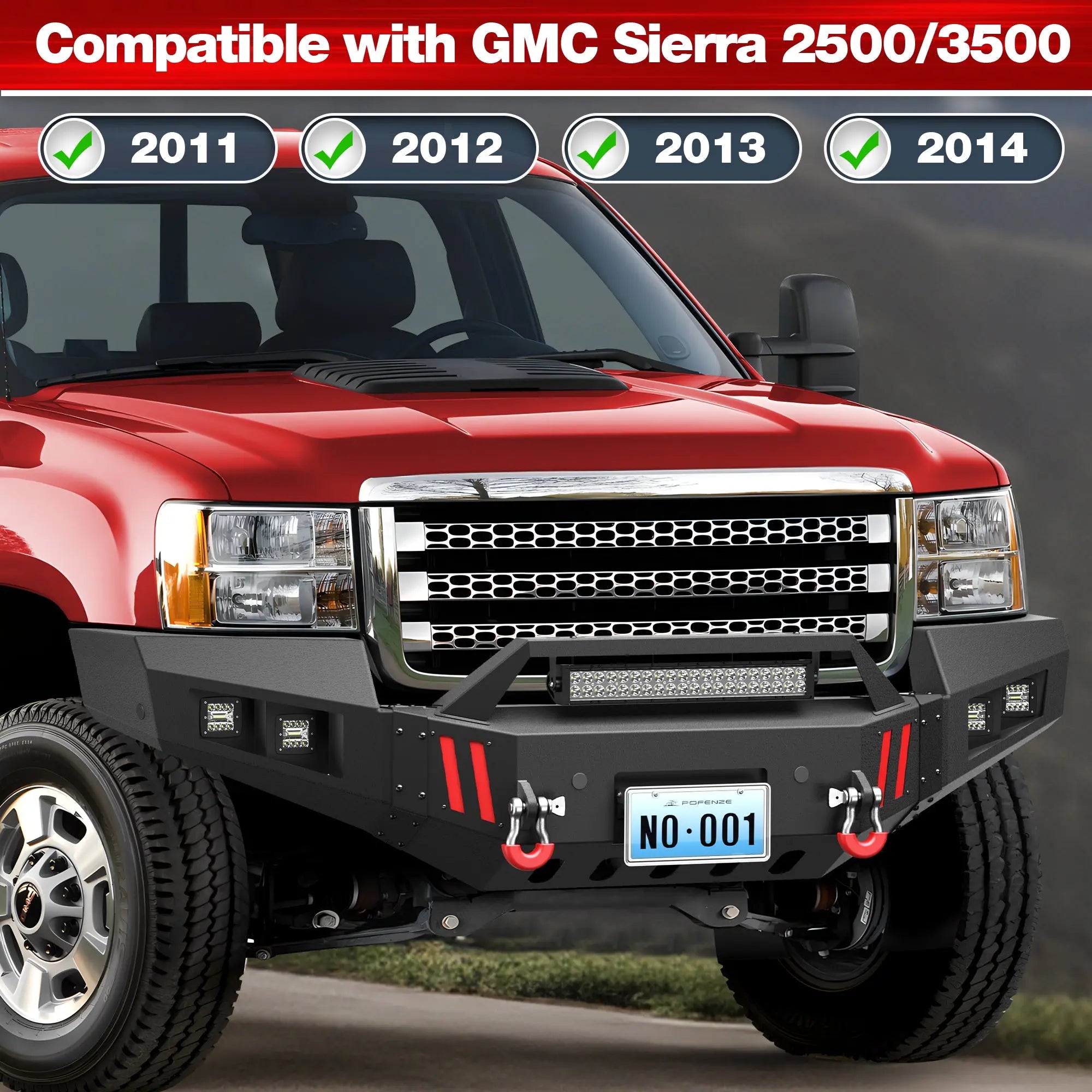 Longsun Heavy-Duty Bumper Set for 2011- 2014 GMC Sierra 2500/3500 with Winch Plate, LED Light