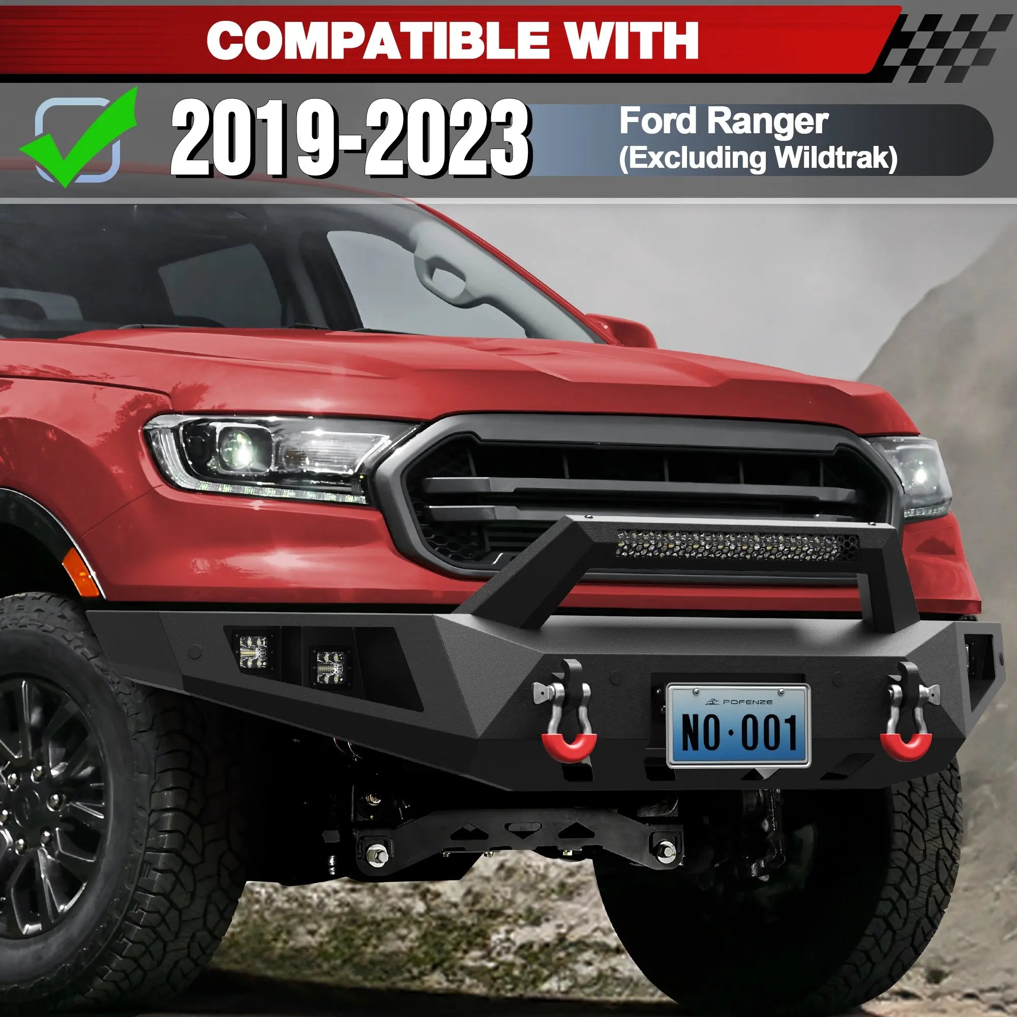 Longsun Ranger Front and Rear Bumper Set for 2019-2023 Ford Ranger Pickup Truck (Excluding Wildtrak)