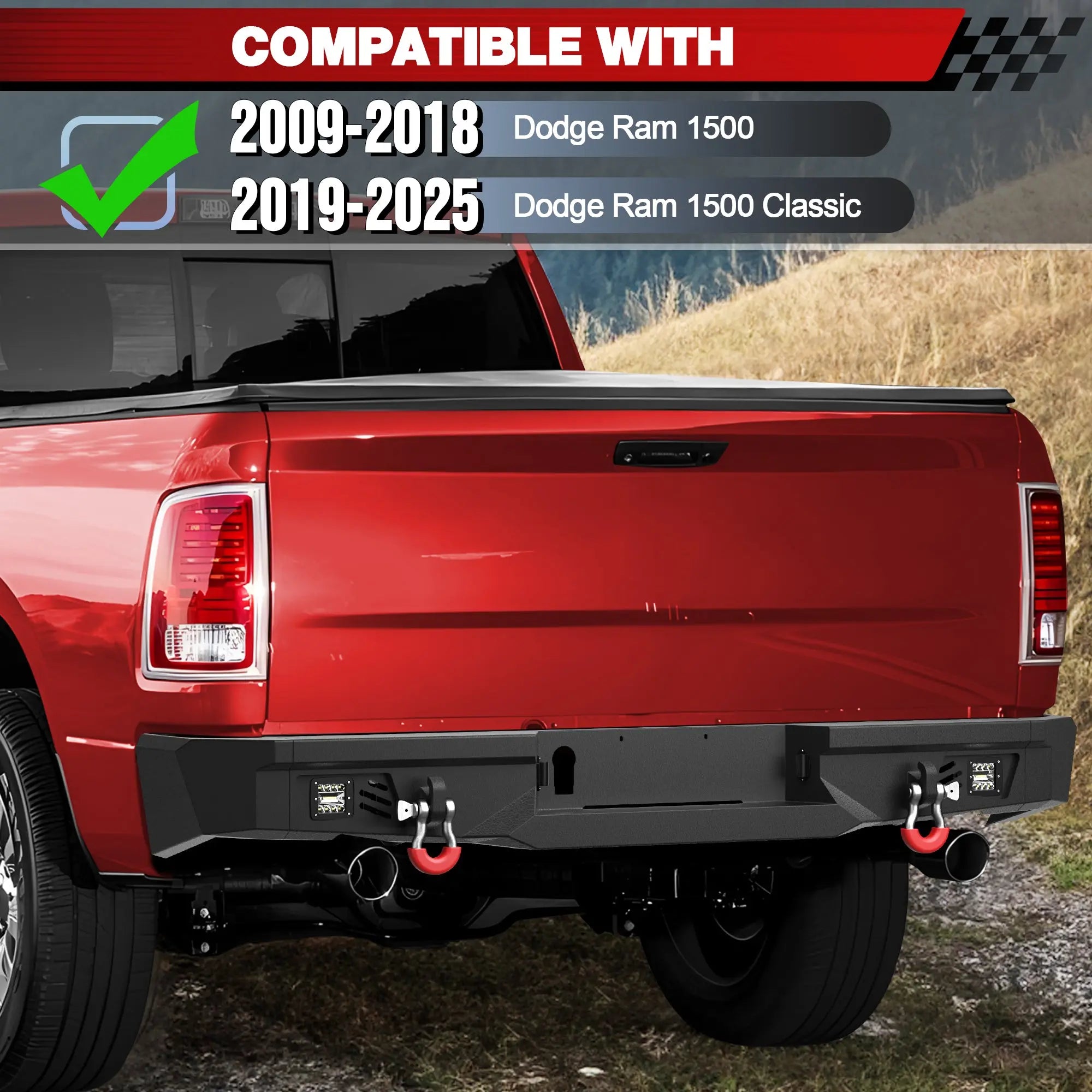 Longsun Ram 1500 Rear Bumper for 2009-2018 Ram 1500 Pickup and 2019-2025 Ram 1500 Classic Only