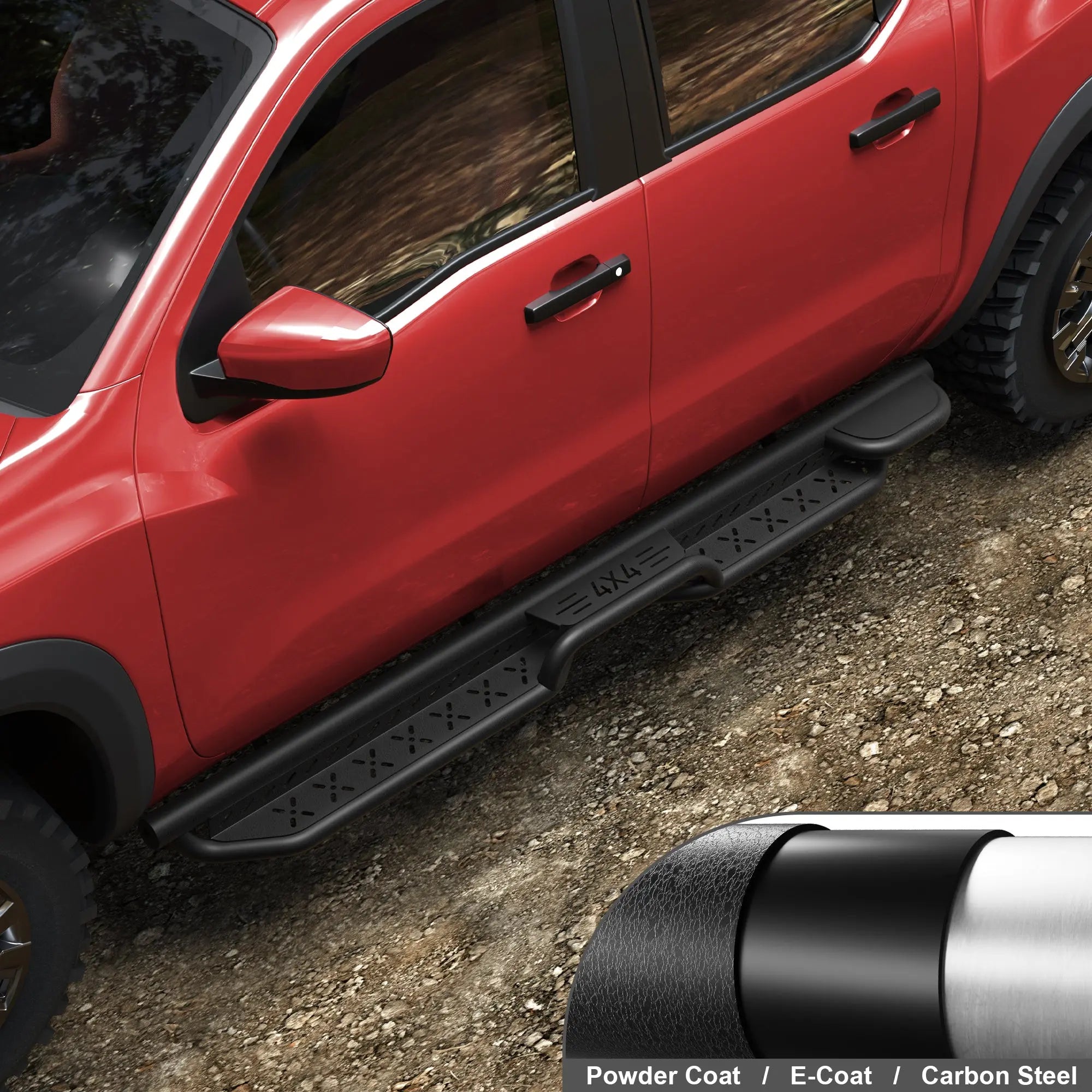 Running Boards for 2005–2026 Nissan Frontier Crew Cab, Dual Raised Step Side Steps, 550 LB Carbon Steel Nerf Bars