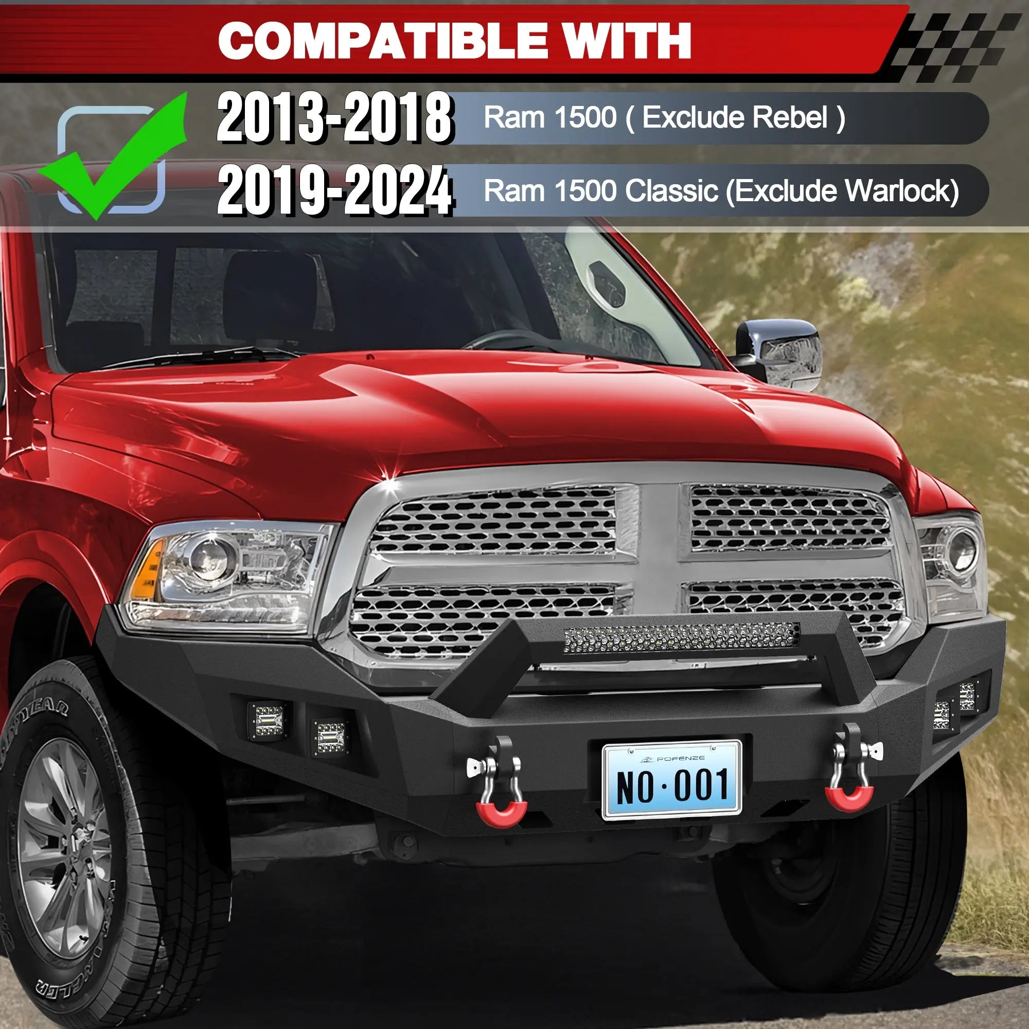 Longsun Heavy Duty Front Bumper for Ram 1500 2013-18 & 2019-24 Classic Pickup