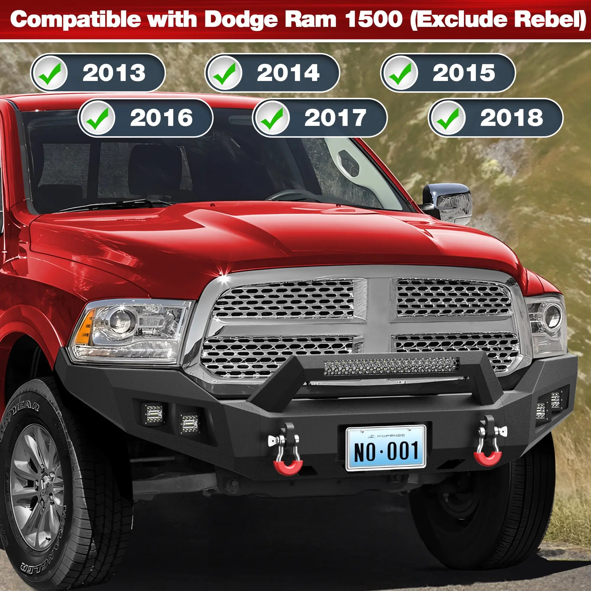 Longsun Heavy Duty Front Bumper for Ram 1500 2013-18 & 2019-24 Classic Pickup