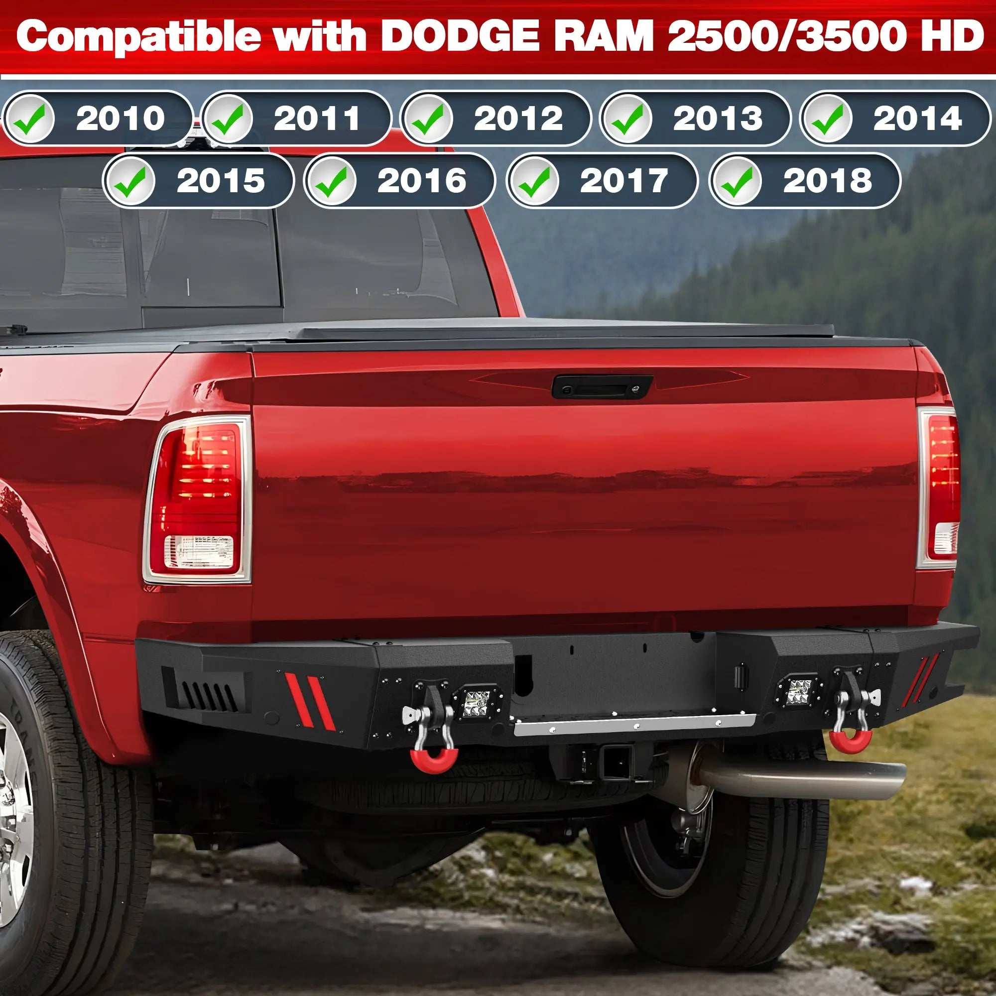 Longsun Ram 2500 Rear Bumper Compatible with 2010-2018 Dodge Ram 2500 3500 Black Pickup Truck Bumper