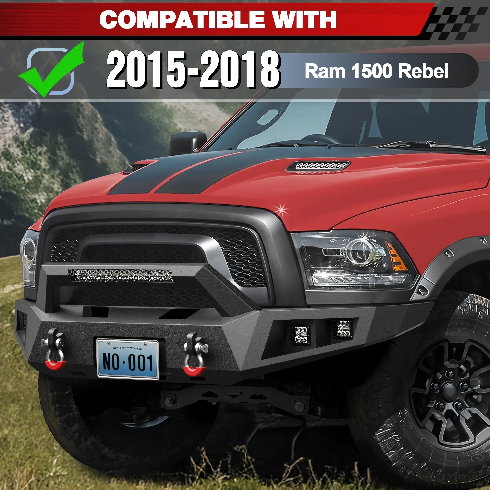 Longsun Ram 1500 Rebel Front Bumper for 2015-2018 Ram 1500 Rebel Only