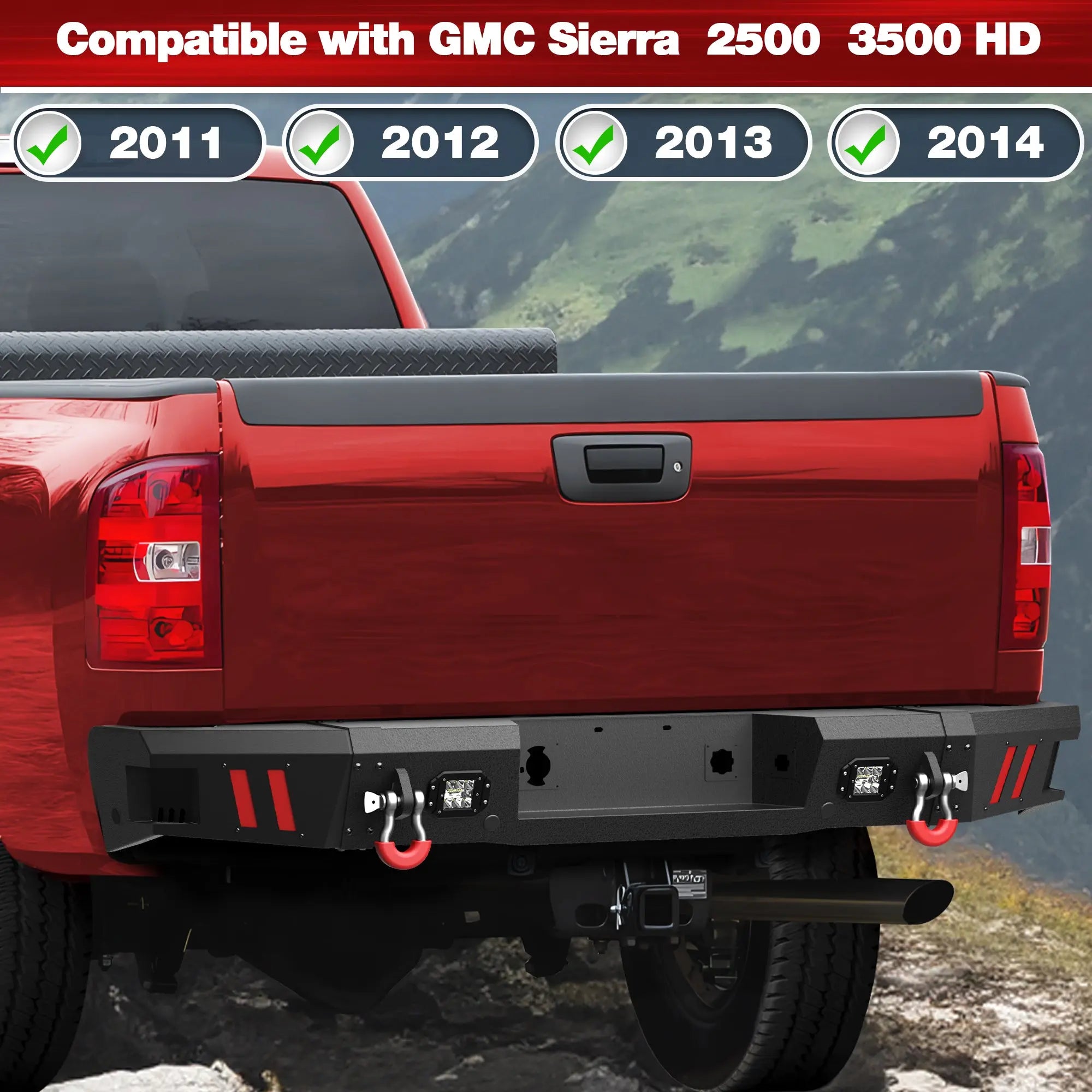 Longsun Heavy-Duty Bumper Set for 2011- 2014 GMC Sierra 2500/3500 with Winch Plate, LED Light