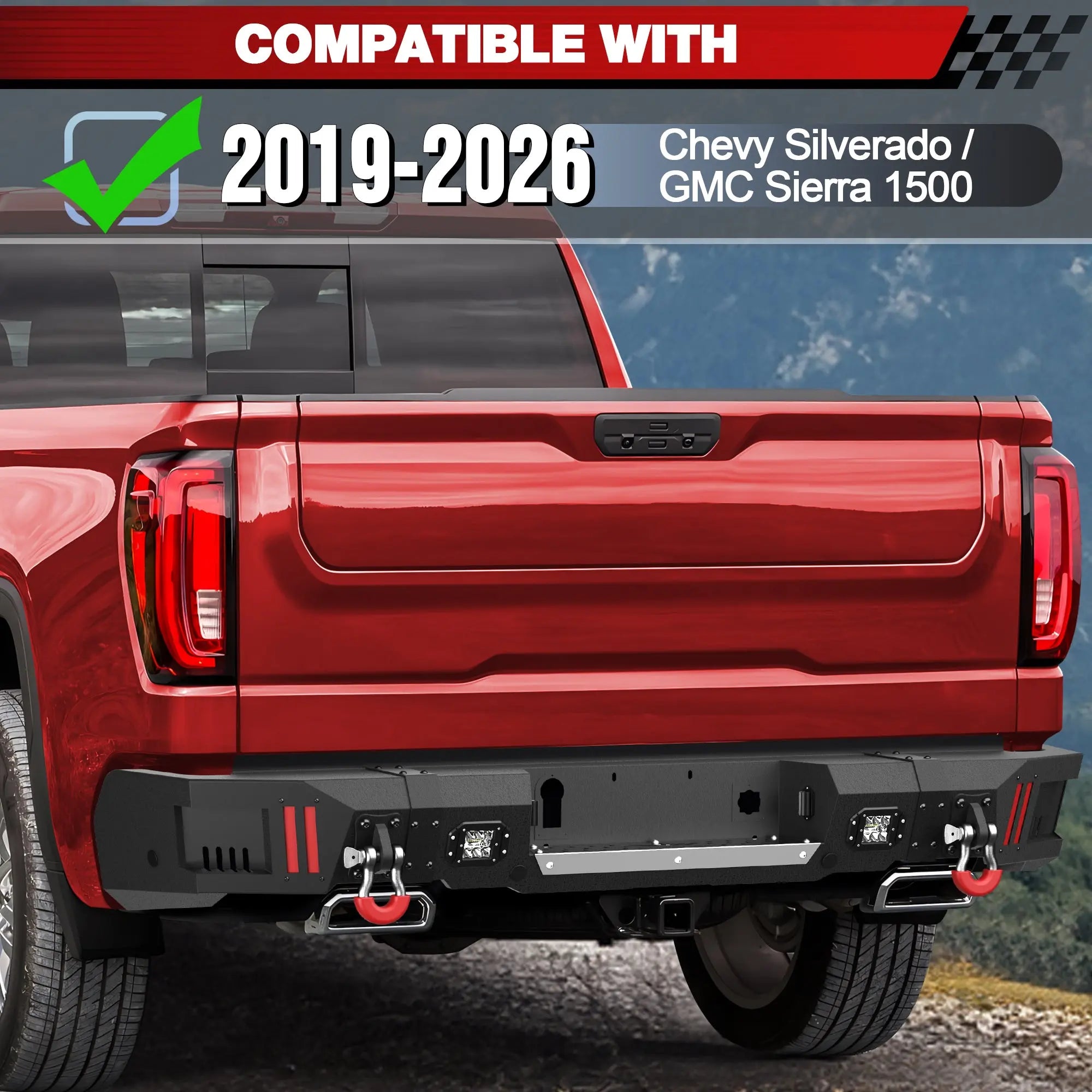 Longsun Silverado/Sierra 1500 Rear Bumper for 2019-2025 Chevy Silverado 1500/GMC Sierra 1500
