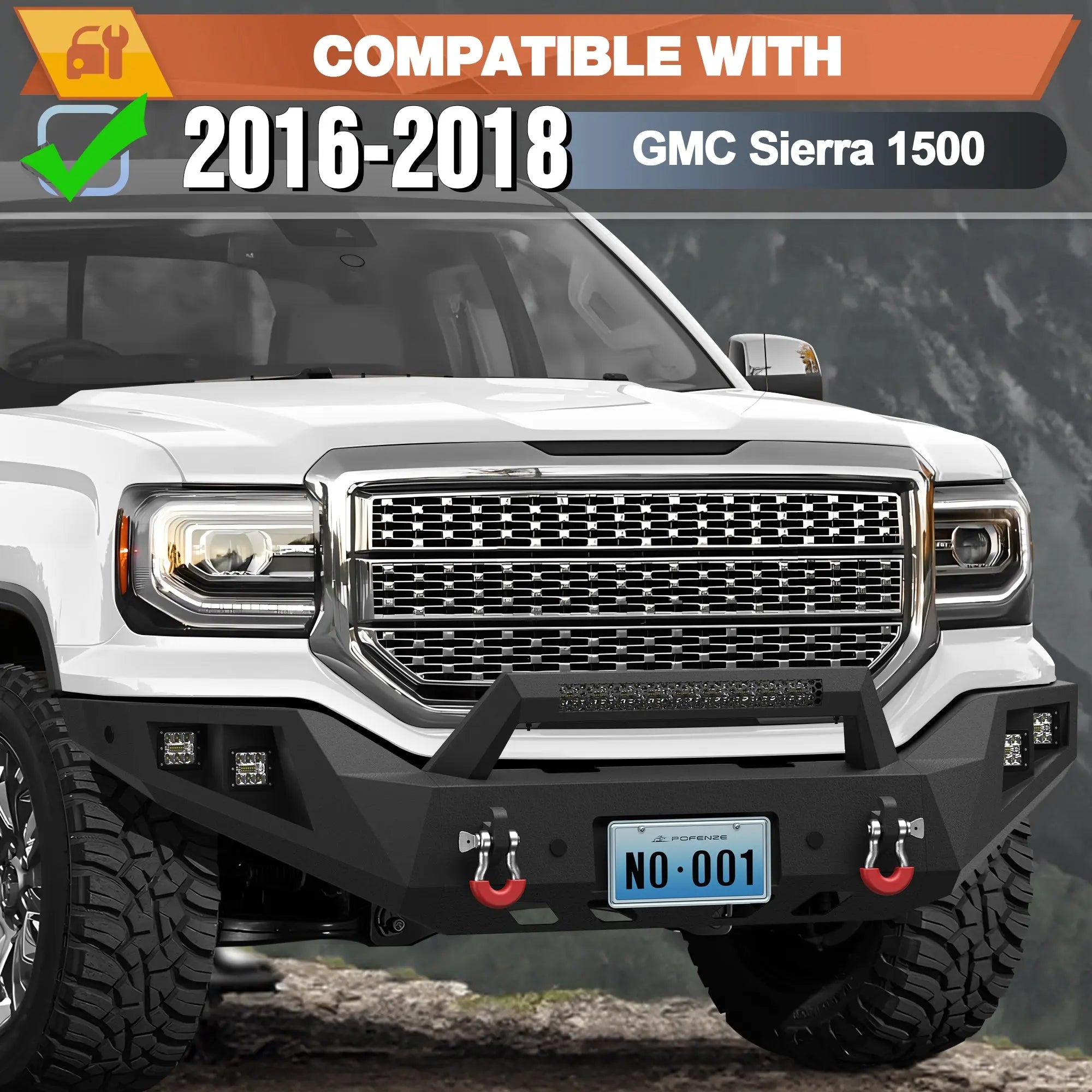 Longsun Sierra 1500 Front Bumper for 2016-2017-2018 GMC Sierra 1500