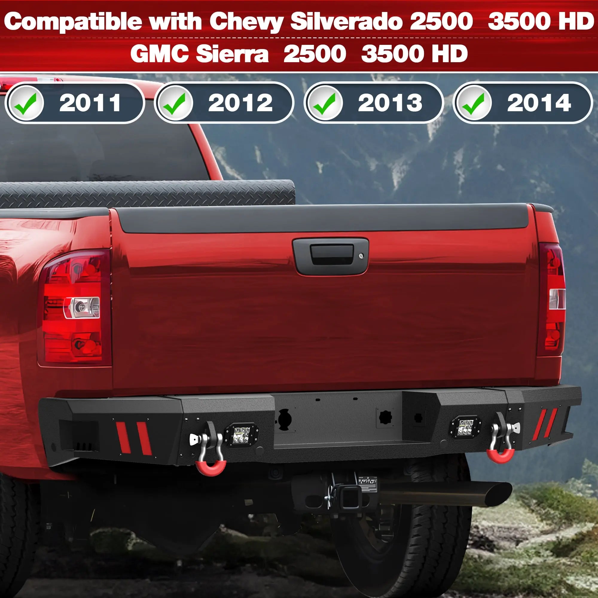 Longsun Sierra 2500/3500 HD Rear Bumper for 2011 2012 2013 2014 Chevy Silverado/GMC Sierra 2500/3500 HD
