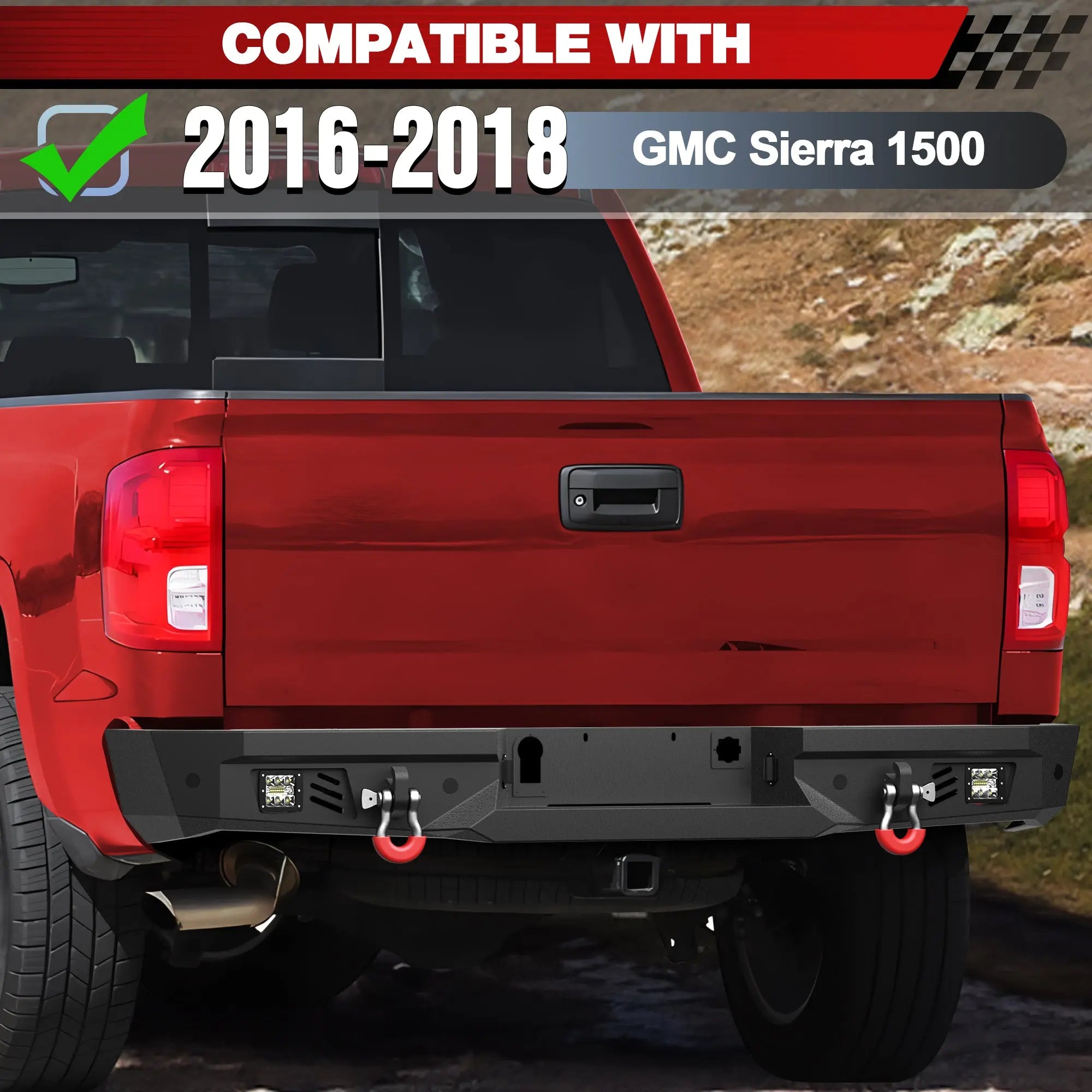 Longsun Sierra Front and Rear Bumper Set for 2016 2017 2018 GMC Sierra 1500 Pickup Truck with Winch Plate