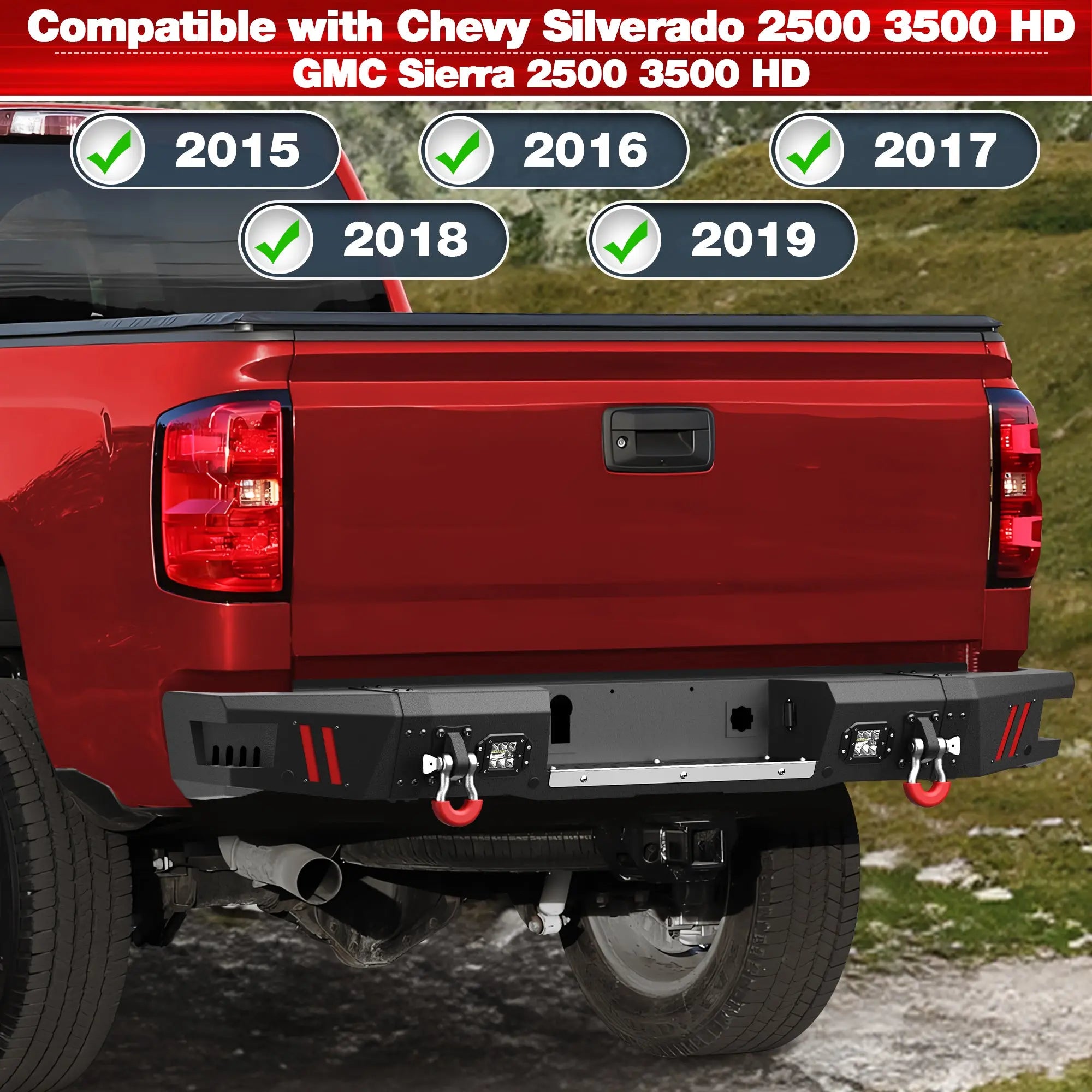 Longsun 2015-2019 Chevy Silverado/ GMC Sierra 2500 Bumper with Winch Plate & Bright LED Lights