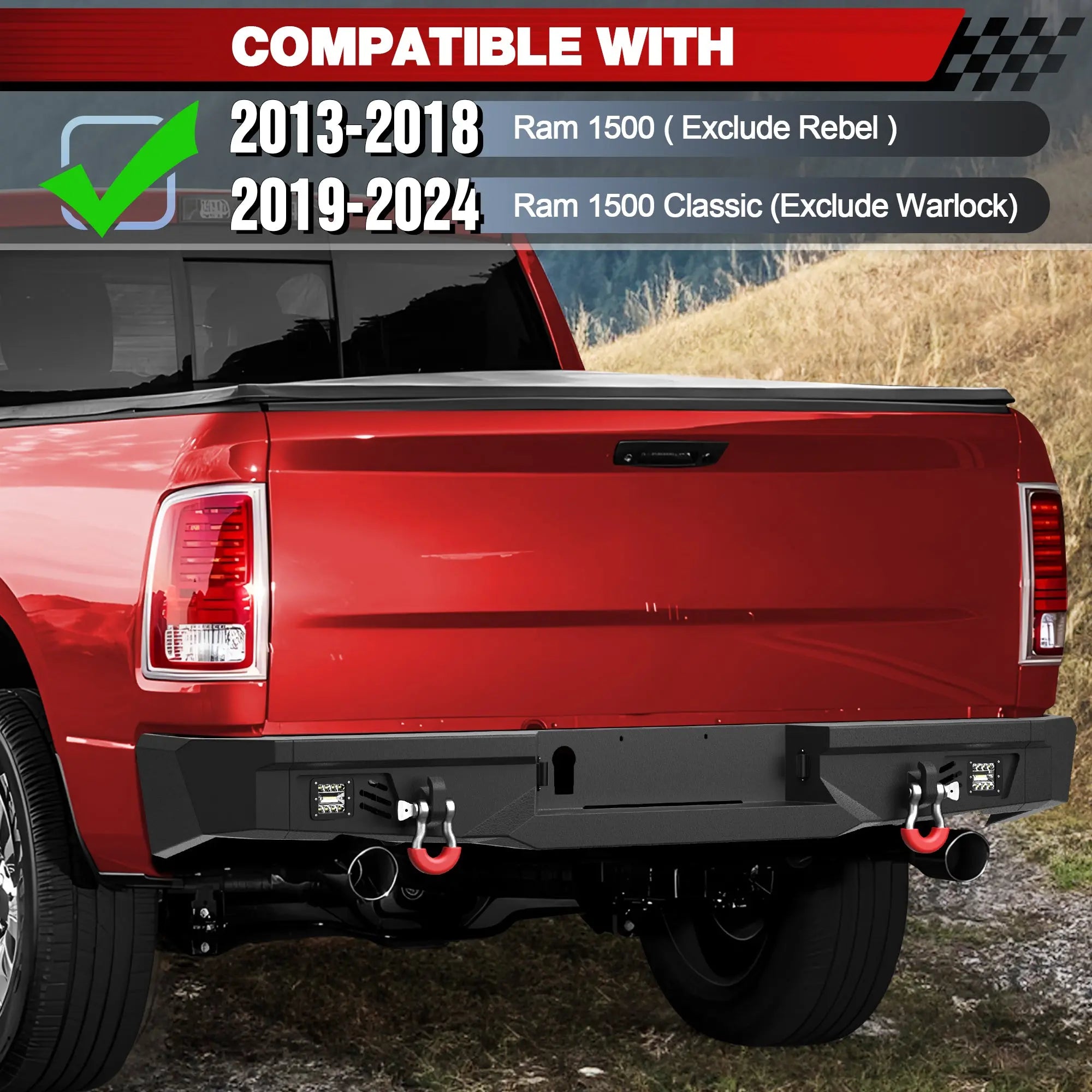 Longsun Heavy Duty Bumper with Winch Plate and Bright LED Lights for Ram 1500 (2013-2018, 2019-2024)