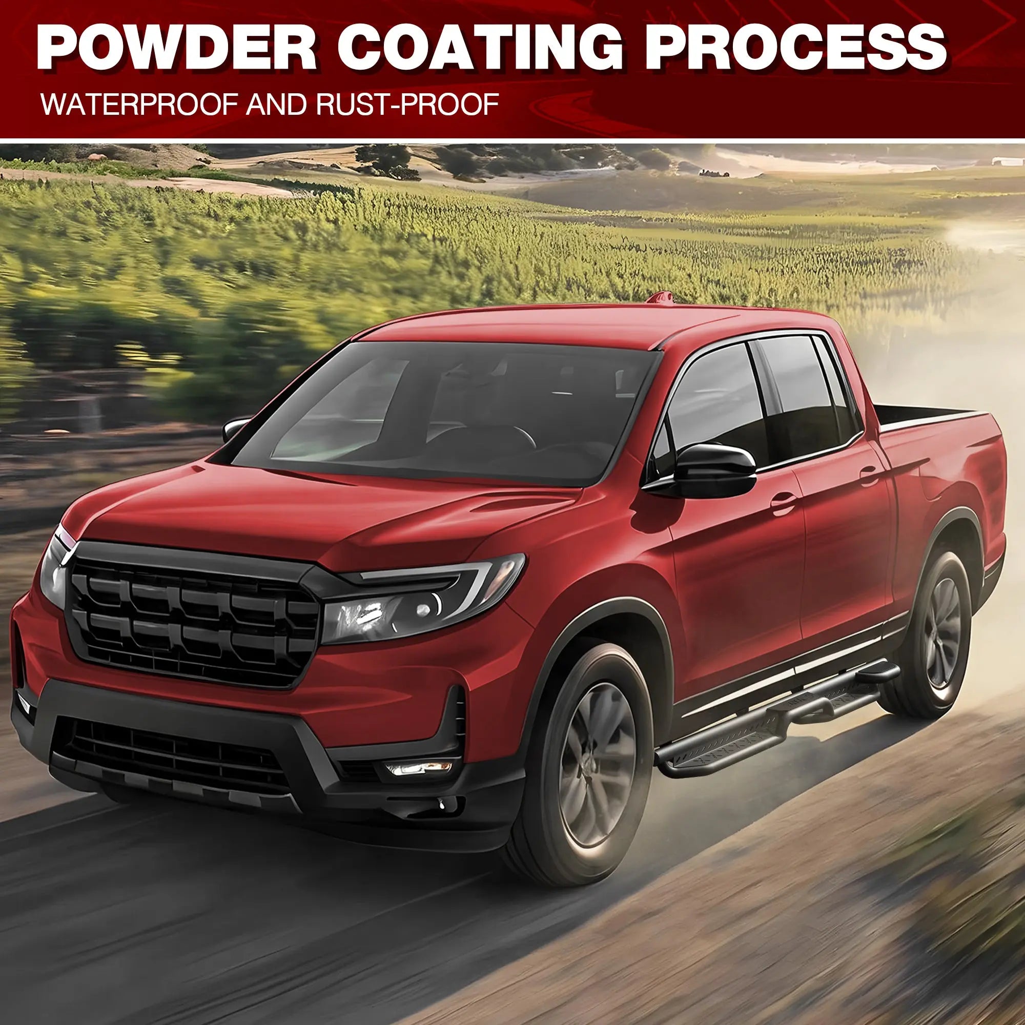 Running Boards for 2017–2025 Honda Ridgeline, Dual Raised Step Side Steps, 550 LB Carbon Steel Nerf Bars