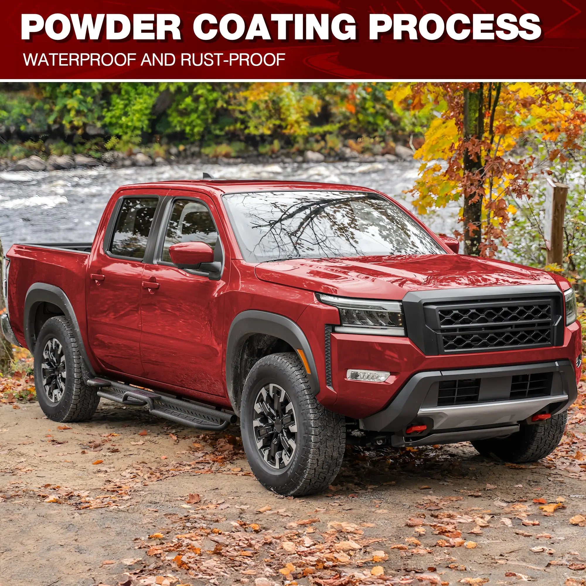 Running Boards for 2005–2026 Nissan Frontier Crew Cab, Dual Raised Step Side Steps, 550 LB Carbon Steel Nerf Bars