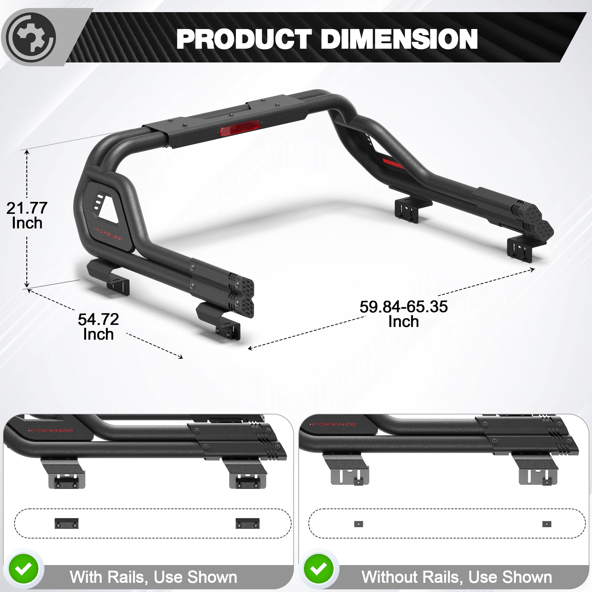Adjustable Roll Bar for Full-Size Trucks, Heavy Duty Carbon Steel Truck Bed Rack & Chase Rack Compatible with Ford F-150, F-250, F-350, Chevy Silverado, GMC Sierra, Ram, Toyota Tundra & Nissan Titan