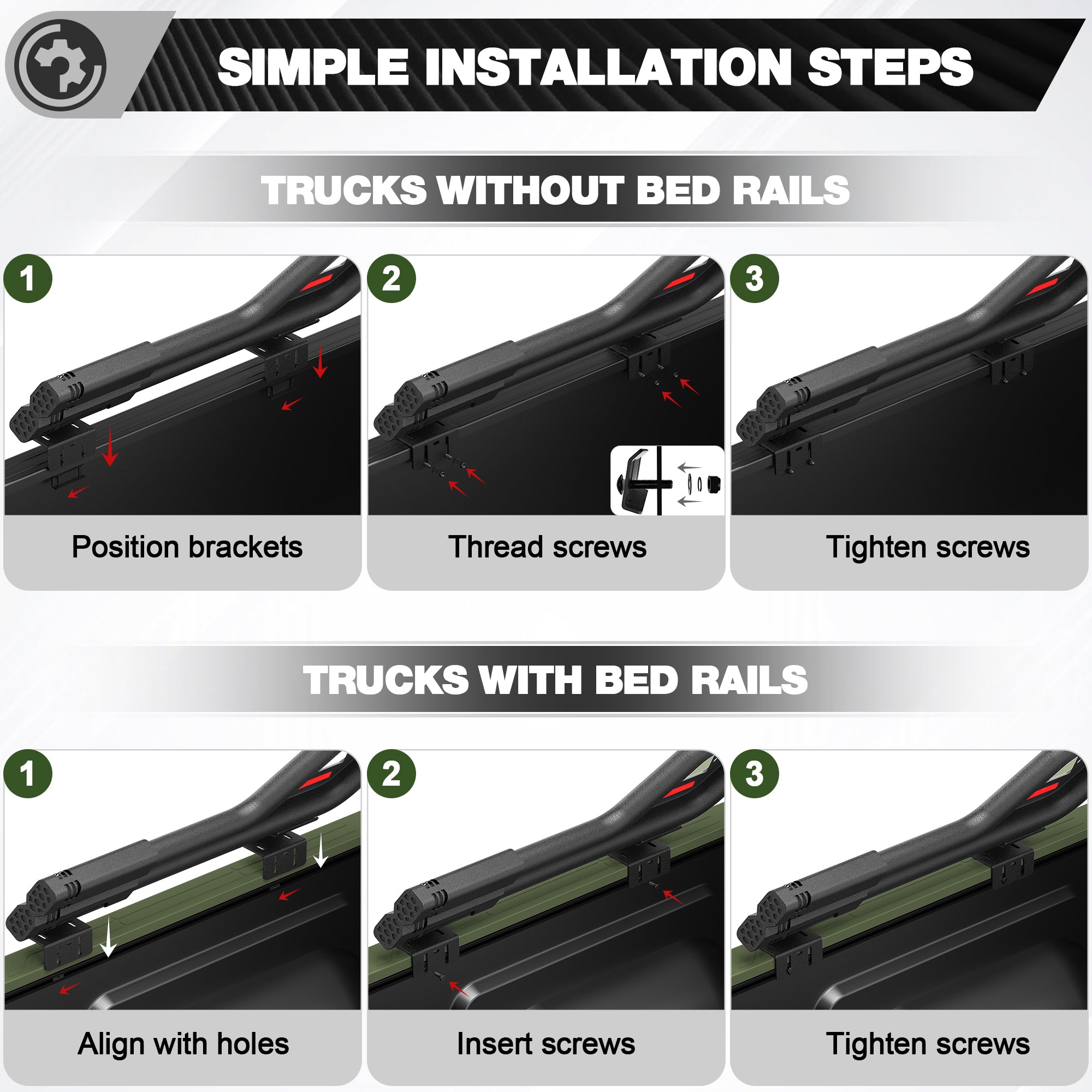 Adjustable Roll Bar for Full-Size Trucks, Heavy Duty Carbon Steel Truck Bed Rack & Chase Rack Compatible with Ford F-150, F-250, F-350, Chevy Silverado, GMC Sierra, Ram, Toyota Tundra & Nissan Titan