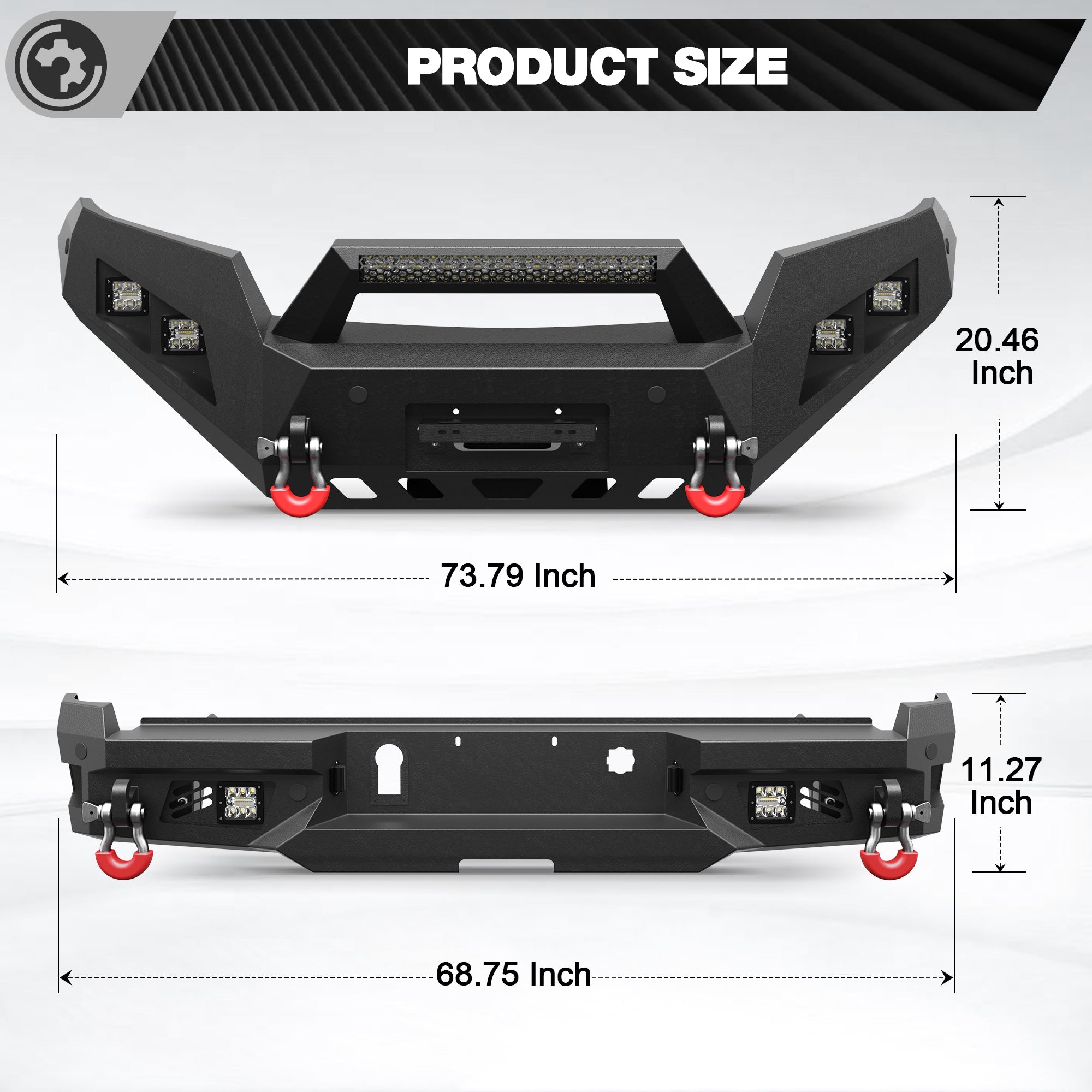 Colorado Front Bumper and Rear Bumper Kit for 2015-2020 Chevy Colorado | Heavy-Duty Steel Bumper Set with Winch Plate, LED Lights, D-Rings & License Plate Bracket (Excludes ZR2)
