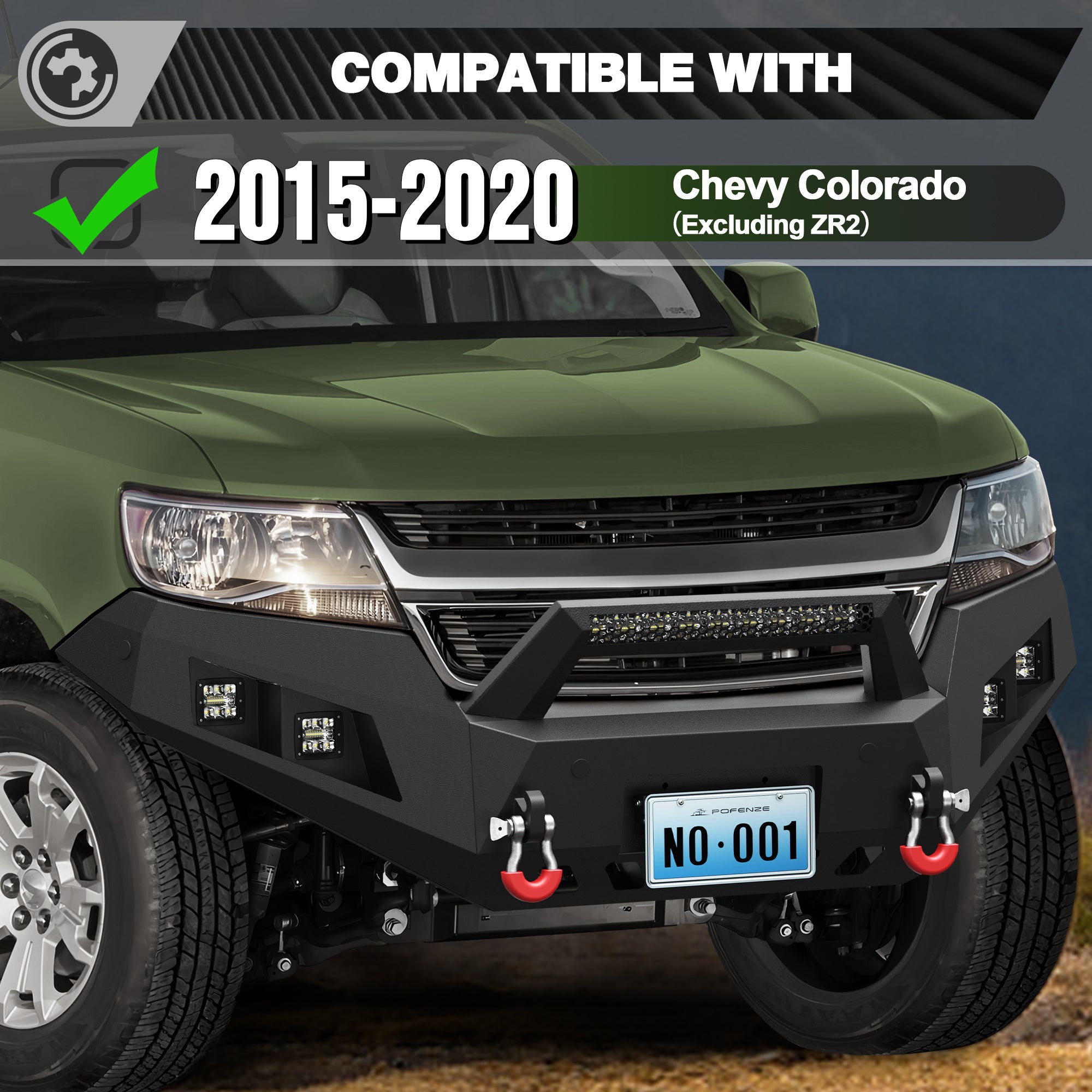 Colorado Front Bumper and Rear Bumper Kit for 2015-2020 Chevy Colorado | Heavy-Duty Steel Bumper Set with Winch Plate, LED Lights, D-Rings & License Plate Bracket (Excludes ZR2)