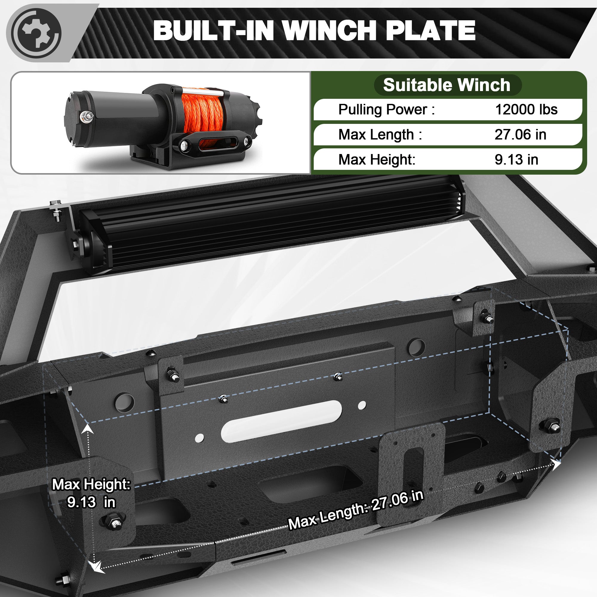 Front Bumper for 2009-2014 Ford F-150 | Heavy-Duty Steel Front Bumper with Winch Plate, LED Lights, D-Ring & License Plate Bracket (Excludes Raptor)