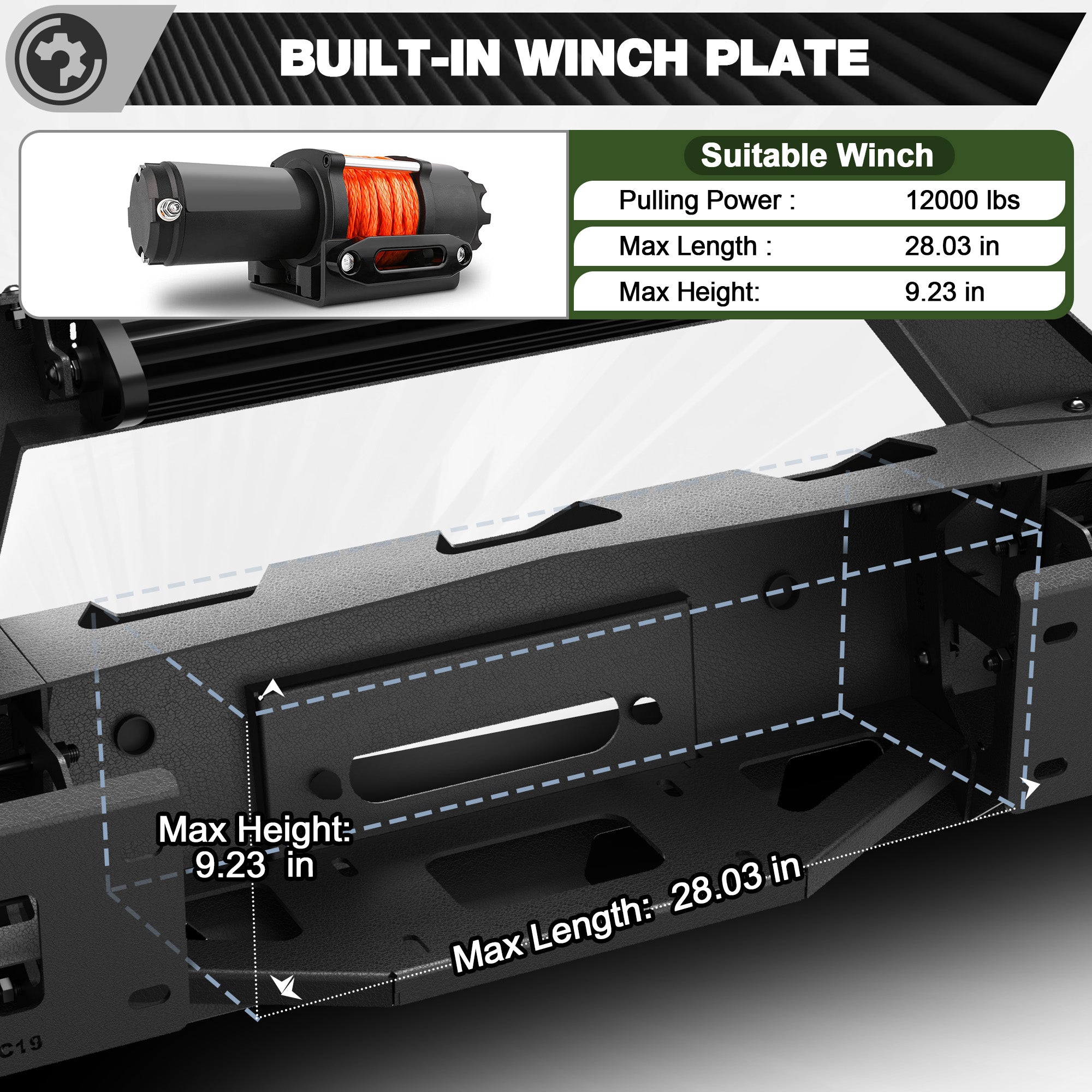 Front Bumper for 2015 2016 2017 2018 2019 Chevy Silverado 2500HD 3500HD | Heavy-Duty Steel Front Bumper with Winch Plate, LED Lights, D-Ring & Parking Sensor Holes