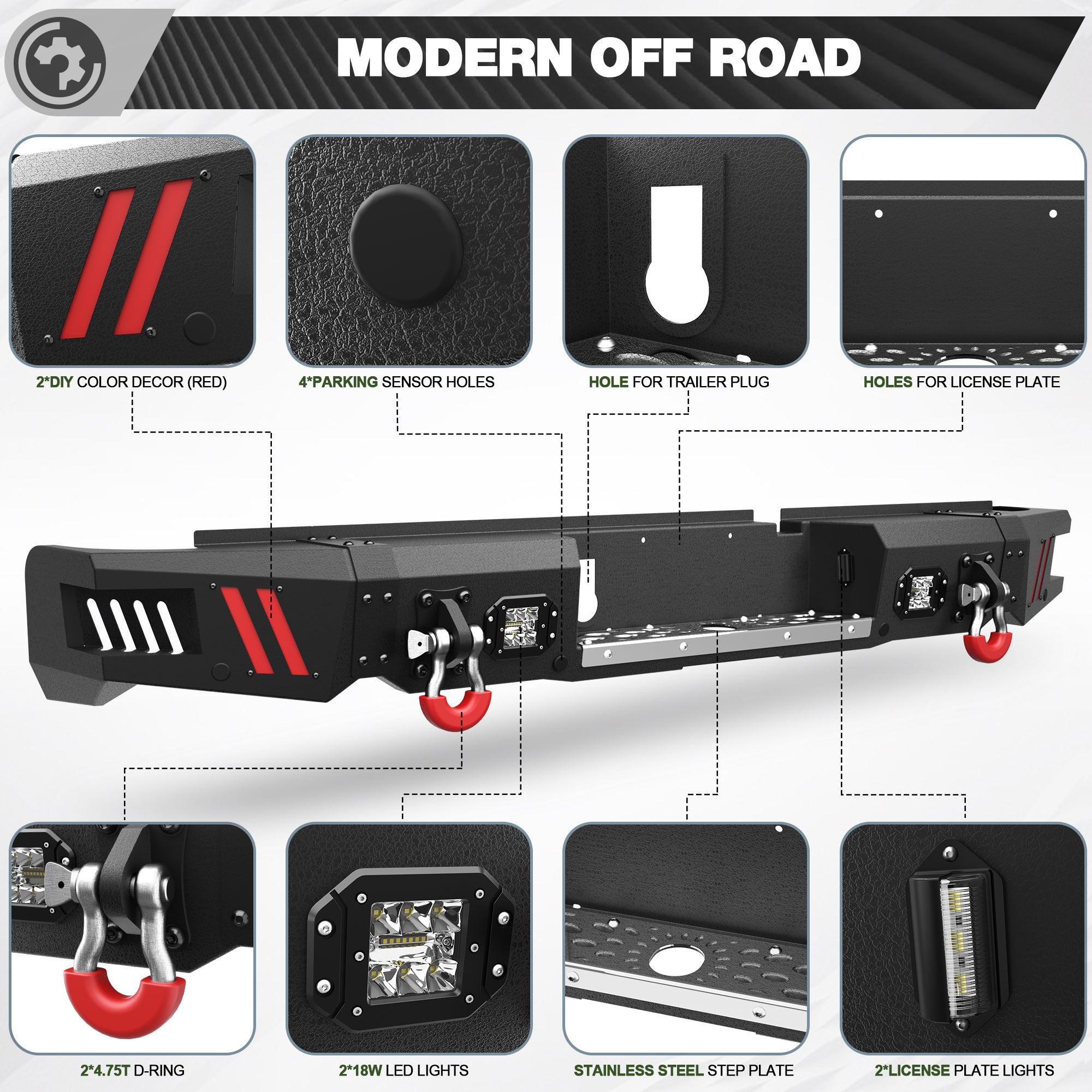 Front & Rear Bumper Kit for 2013-2018 Ram 1500 & 2019-2024 Ram 1500 Classic